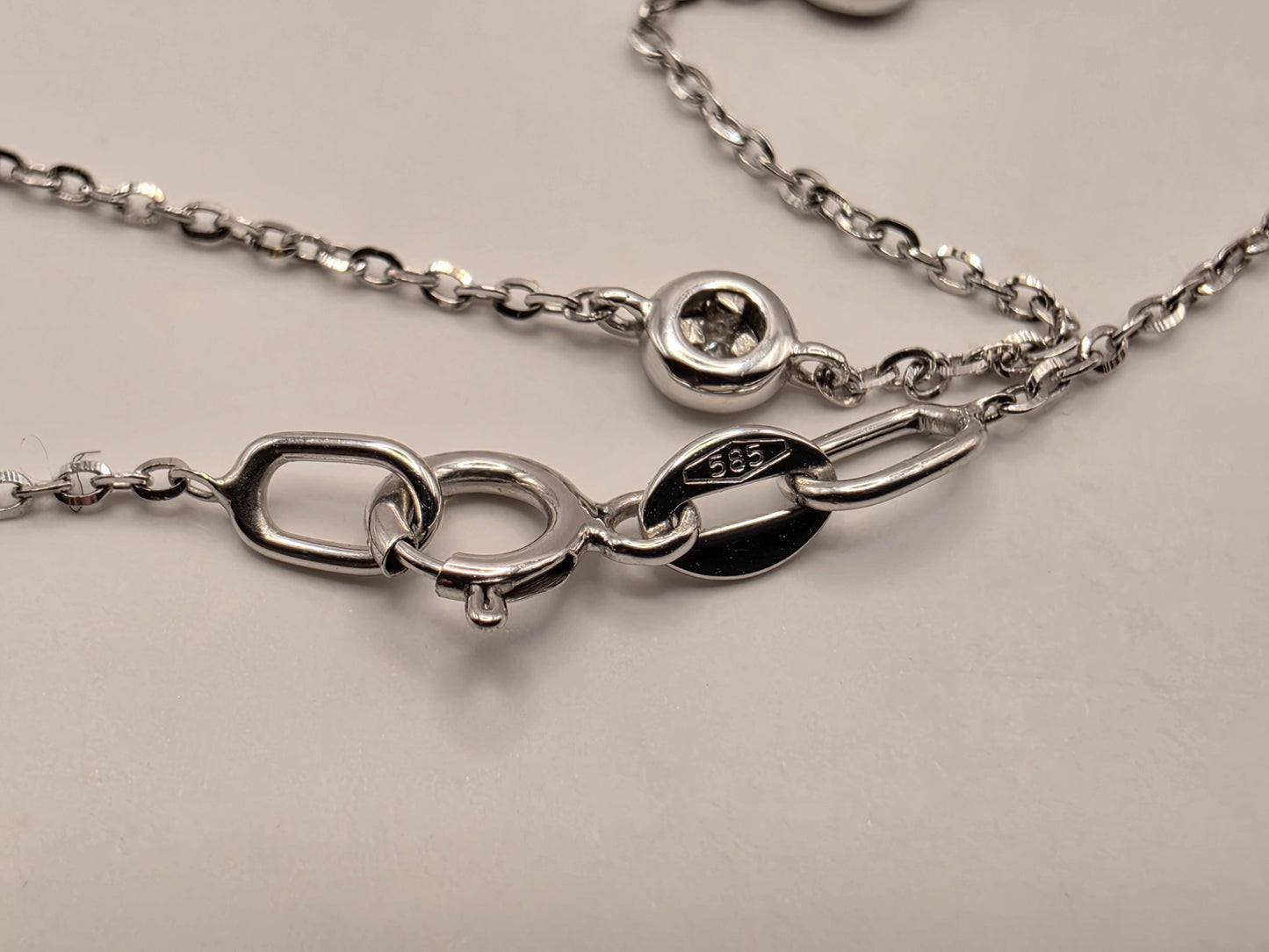 14K White Gold Natural Diamond Station Necklace 18 Inch 2.4g Solid Gold Fine Jewelry Gift for Her