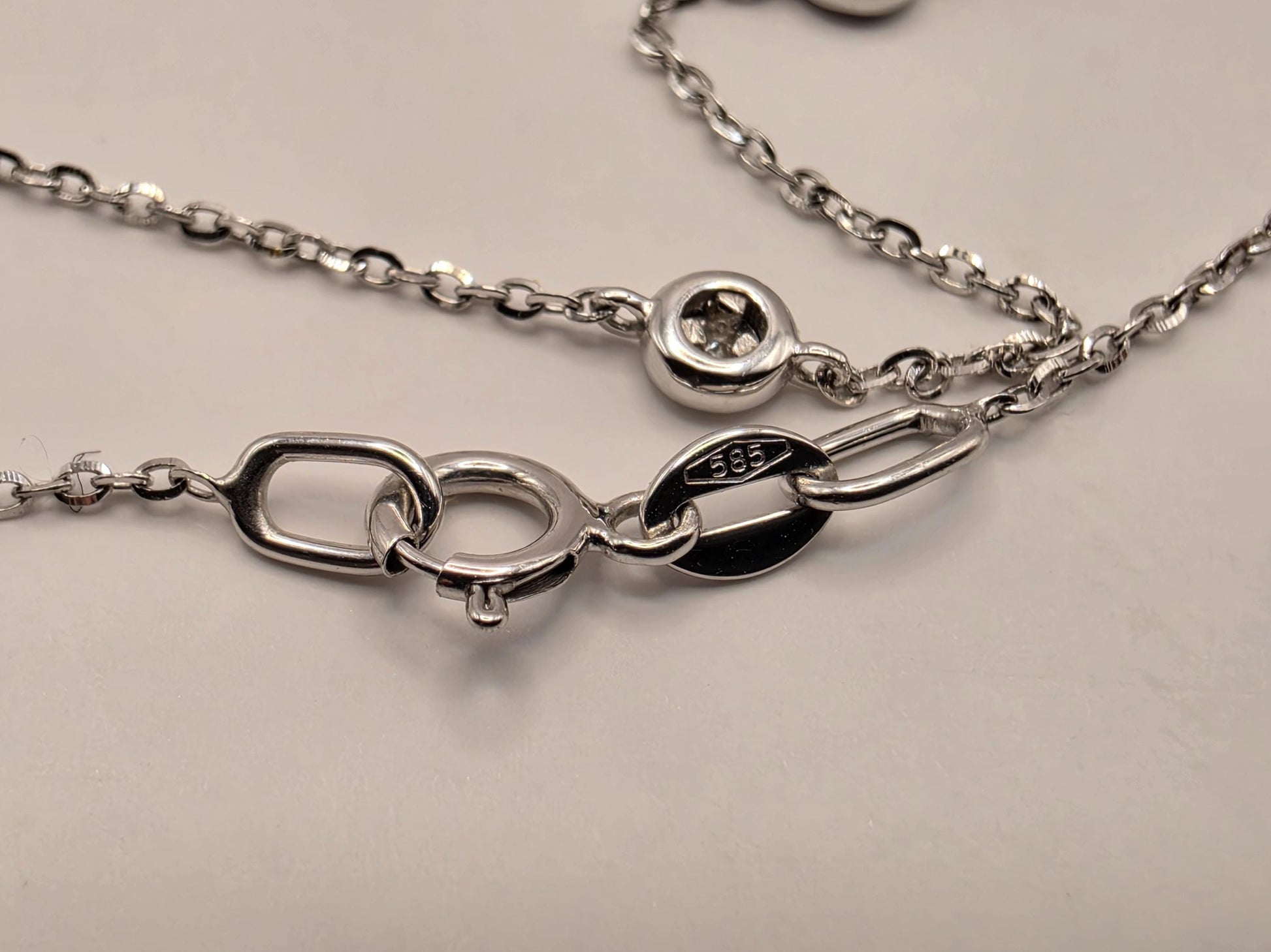 14K White Gold Natural Diamond Station Necklace 18 Inch 2.4g Solid Gold Fine Jewelry Gift for Her
