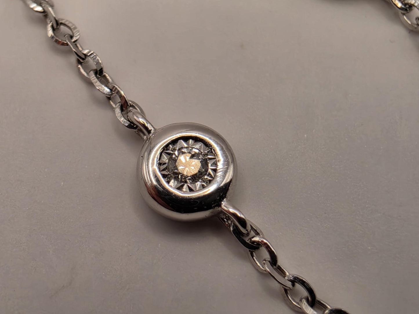 14K White Gold Natural Diamond Station Necklace 18 Inch 2.4g Solid Gold Fine Jewelry Gift for Her