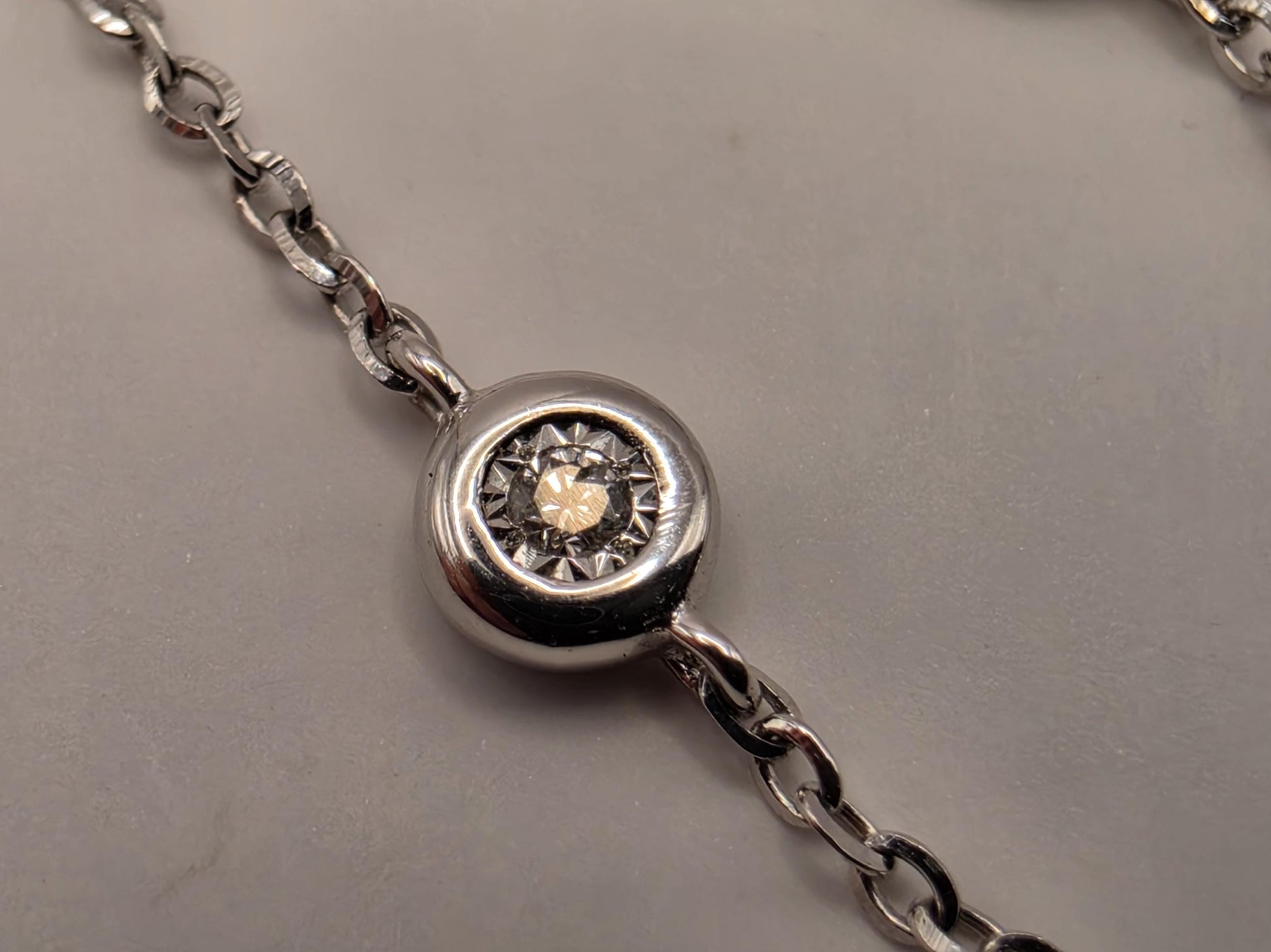 14K White Gold Natural Diamond Station Necklace 18 Inch 2.4g Solid Gold Fine Jewelry Gift for Her
