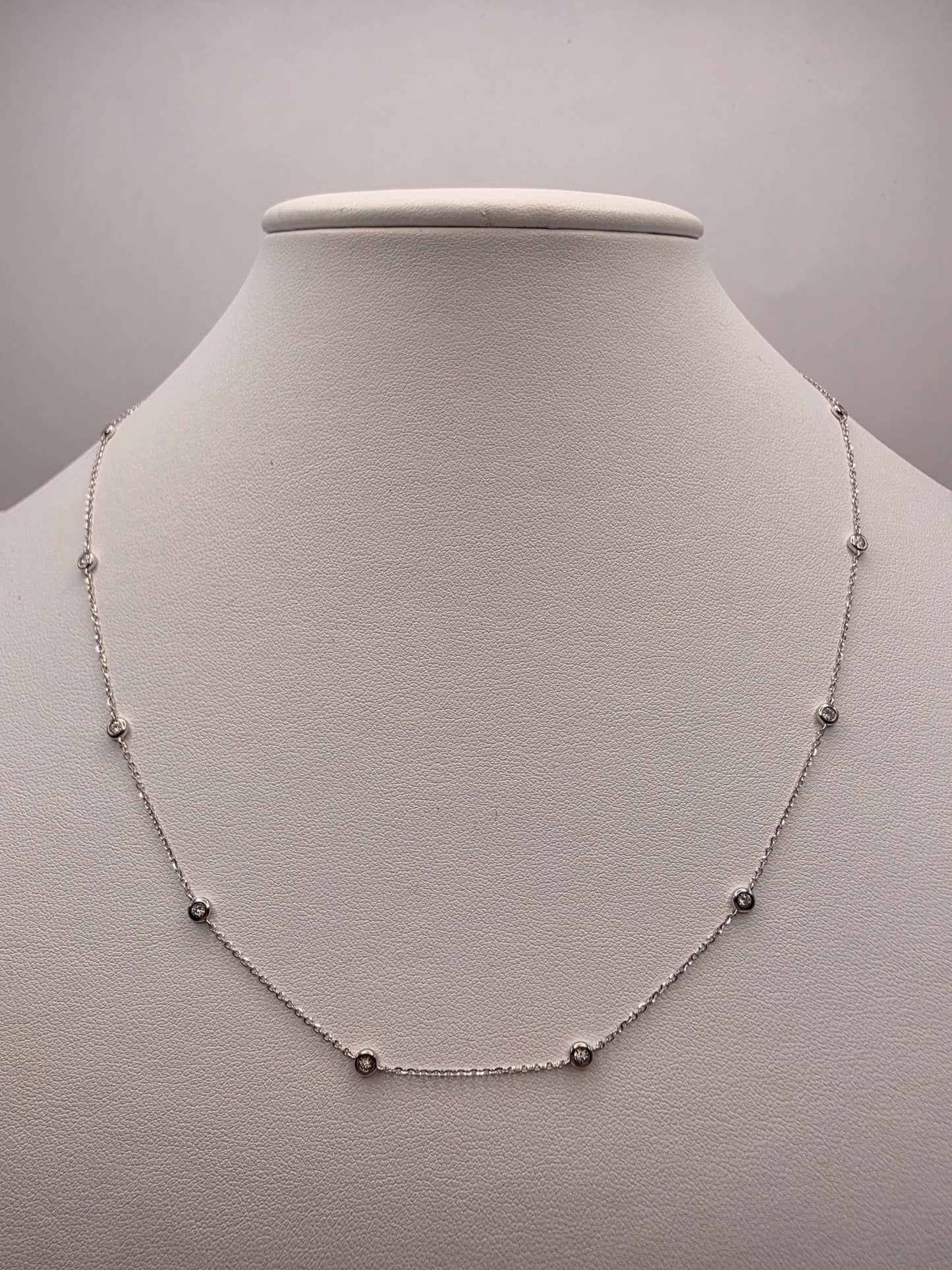 14K White Gold Natural Diamond Station Necklace 18 Inch 2.4g Solid Gold Fine Jewelry Gift for Her