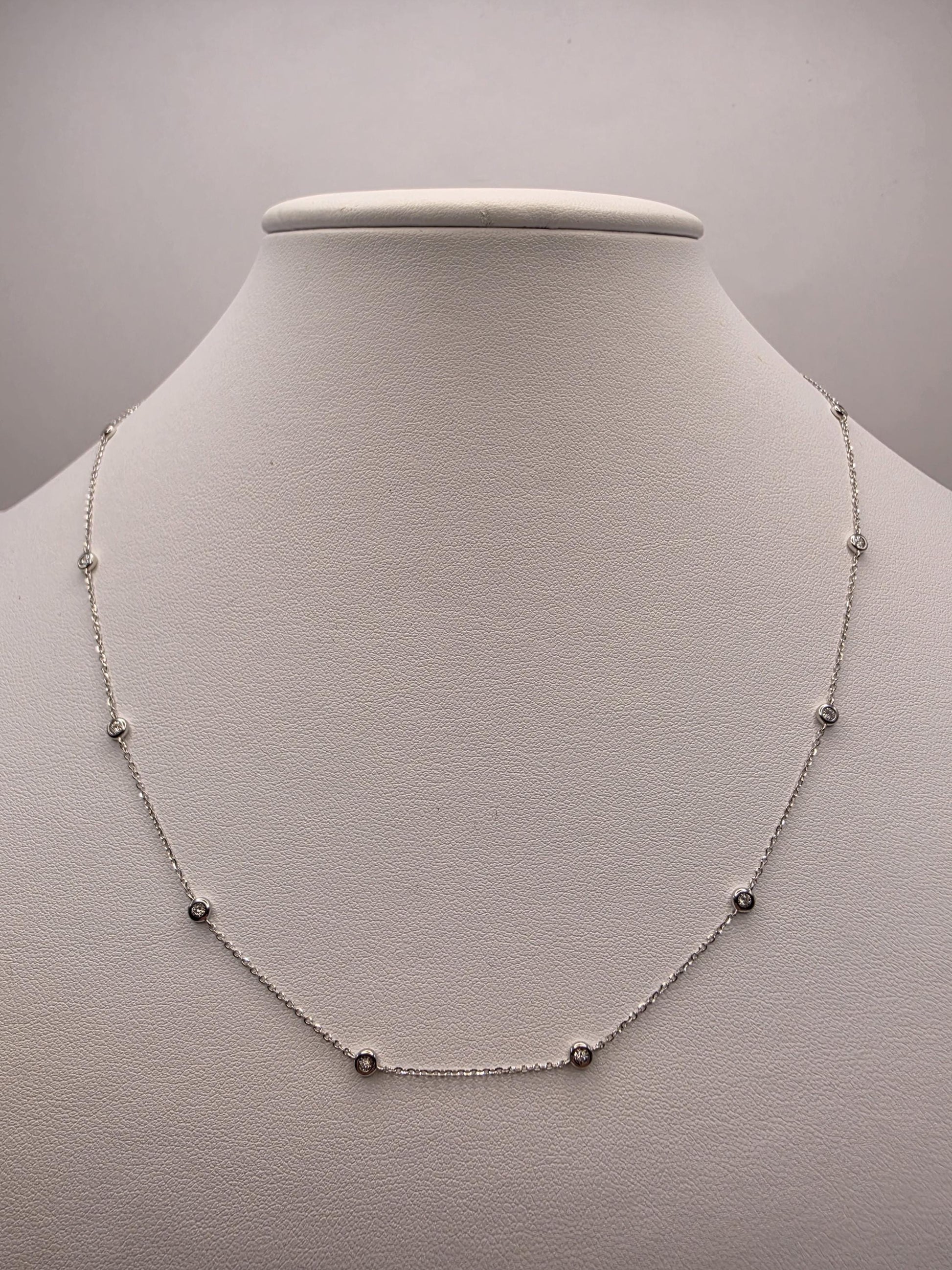 14K White Gold Natural Diamond Station Necklace 18 Inch 2.4g Solid Gold Fine Jewelry Gift for Her