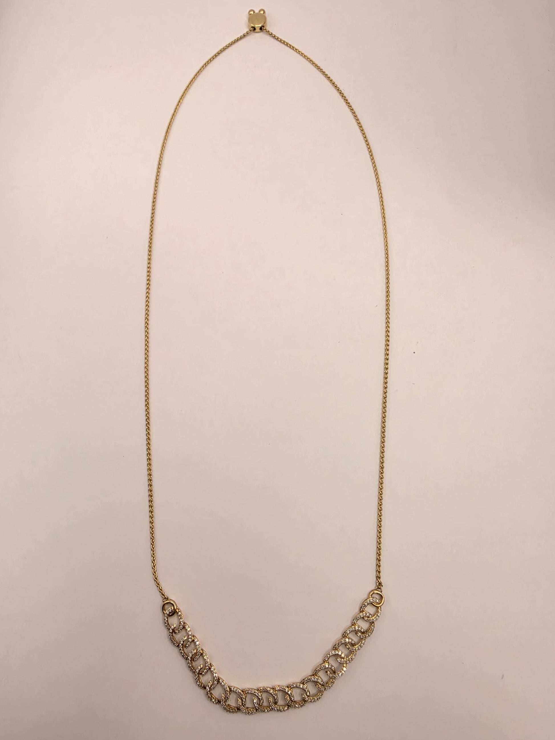 10K Yellow Gold Natural Diamond Curb Station Necklace 26 Inch 12.8g Solid Gold Fine Jewelry Gift for Her