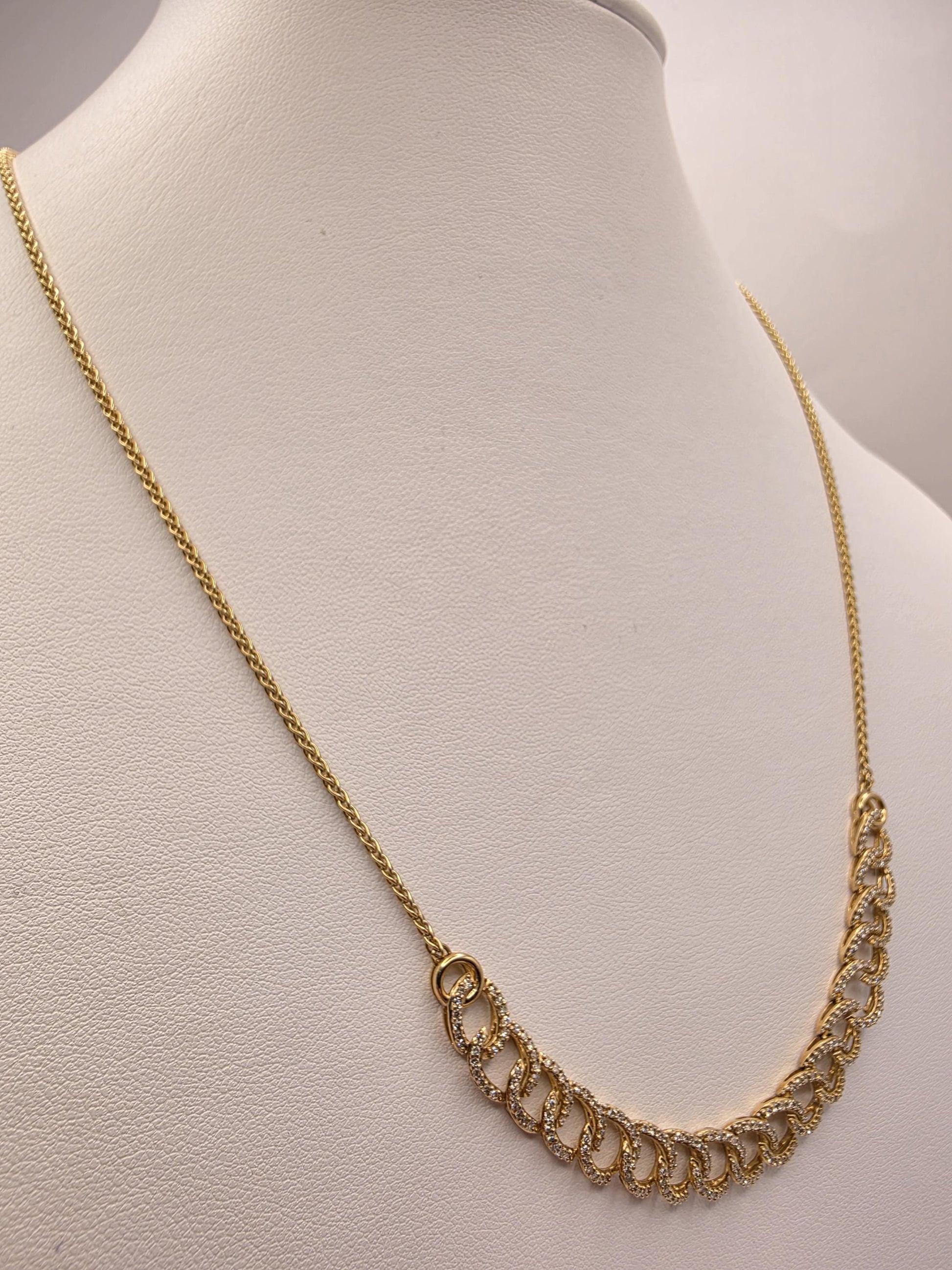 10K Yellow Gold Natural Diamond Curb Station Necklace 26 Inch 12.8g Solid Gold Fine Jewelry Gift for Her