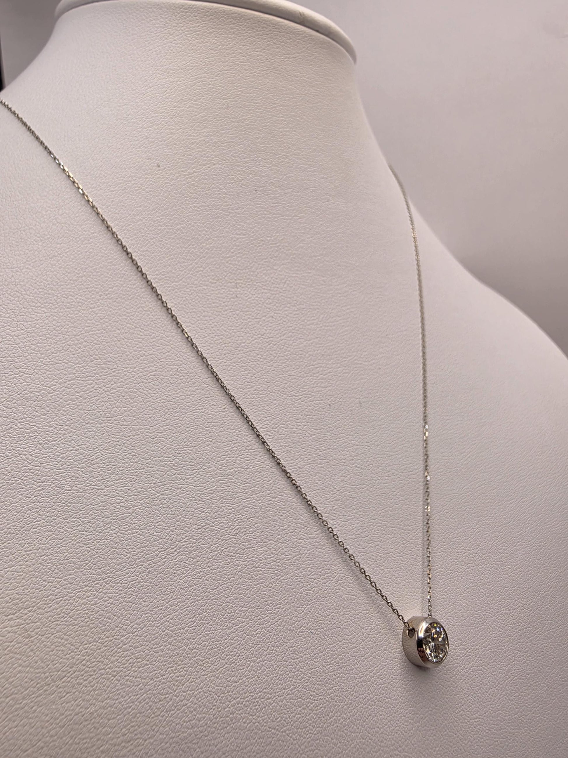 14K White Gold Lab Diamond Bezel Solitaire Necklace 18 Inch 2.1g Solid Gold Fine Jewelry Gift for Her