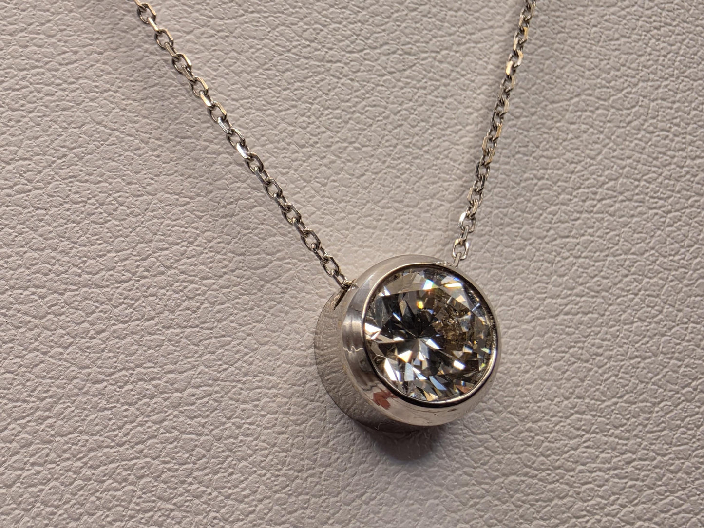 14K White Gold Lab Diamond Bezel Solitaire Necklace 18 Inch 2.1g Solid Gold Fine Jewelry Gift for Her