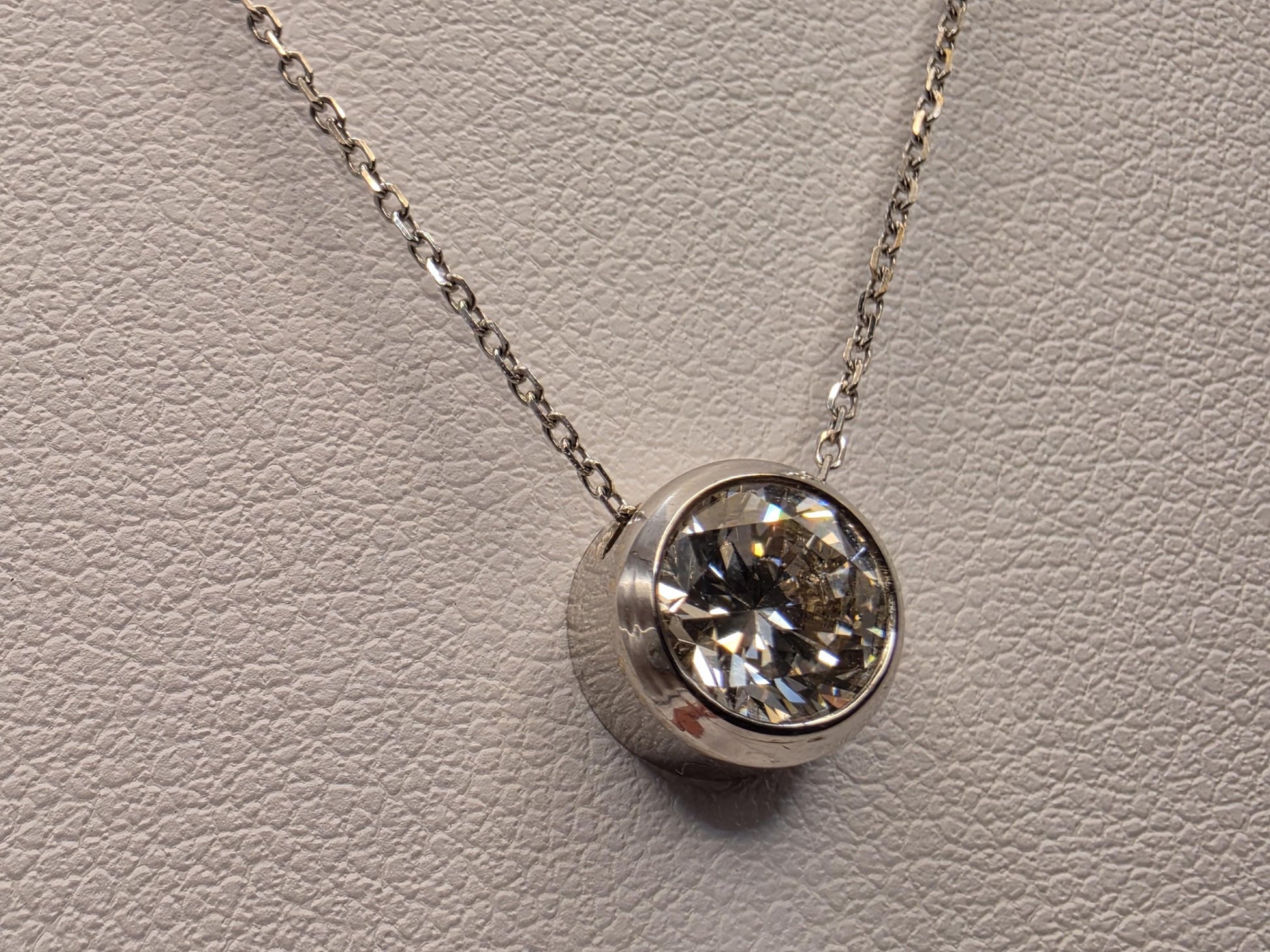 14K White Gold Lab Diamond Bezel Solitaire Necklace 18 Inch 2.1g Solid Gold Fine Jewelry Gift for Her