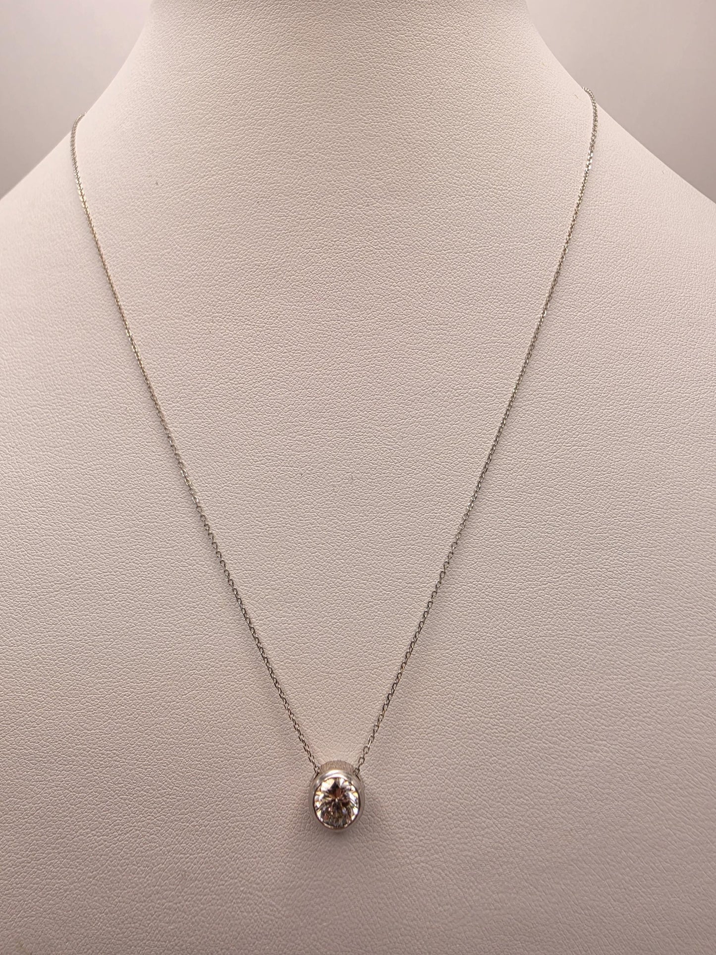 14K White Gold Lab Diamond Bezel Solitaire Necklace 18 Inch 2.1g Solid Gold Fine Jewelry Gift for Her