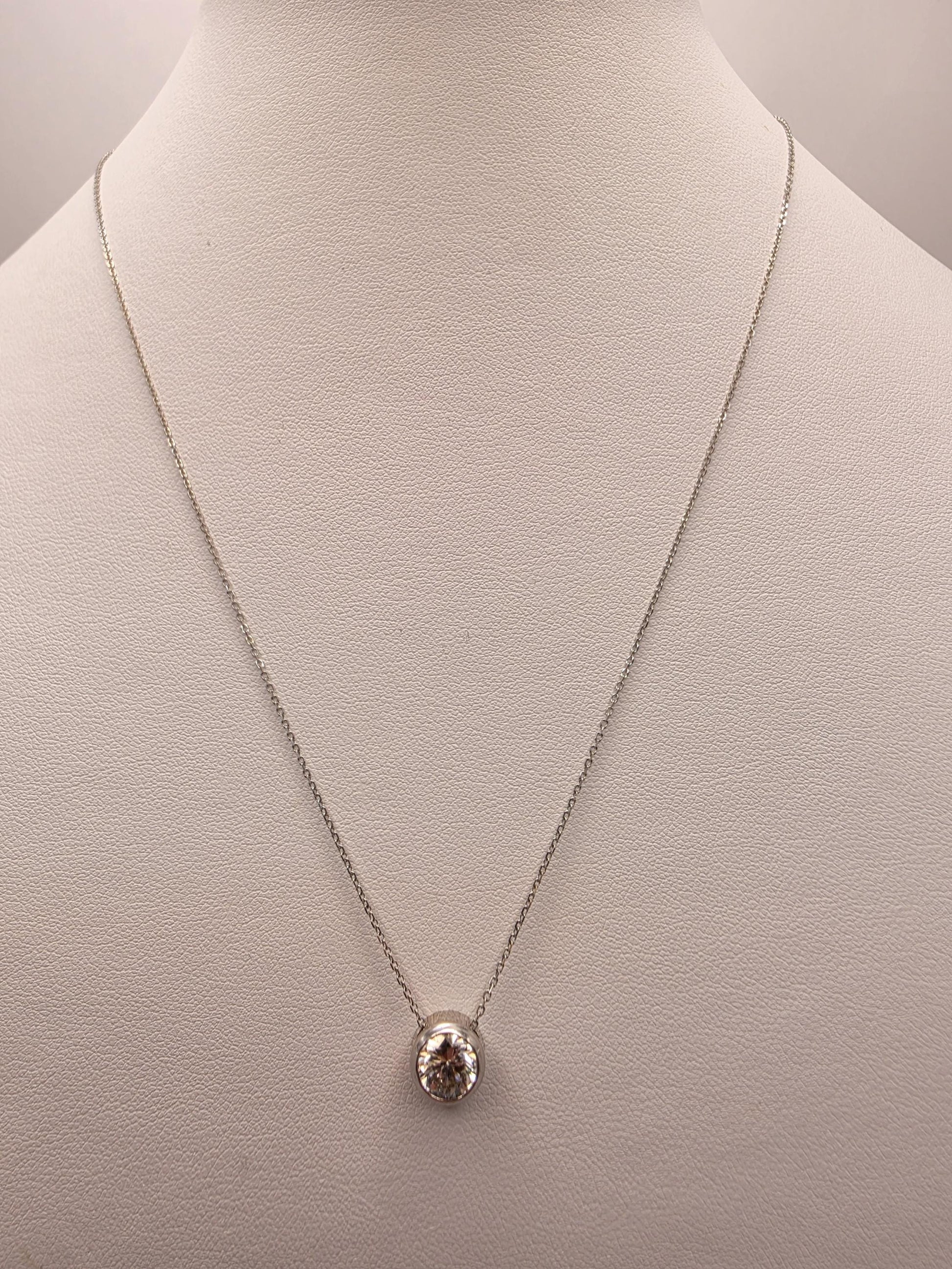 14K White Gold Lab Diamond Bezel Solitaire Necklace 18 Inch 2.1g Solid Gold Fine Jewelry Gift for Her