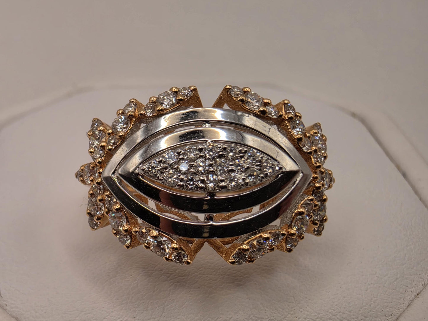 18K Yellow Gold Natural Diamond Evil Eye Statement Ring Size 7 5.79g Solid Gold Protection Amulet Fine Jewelry
