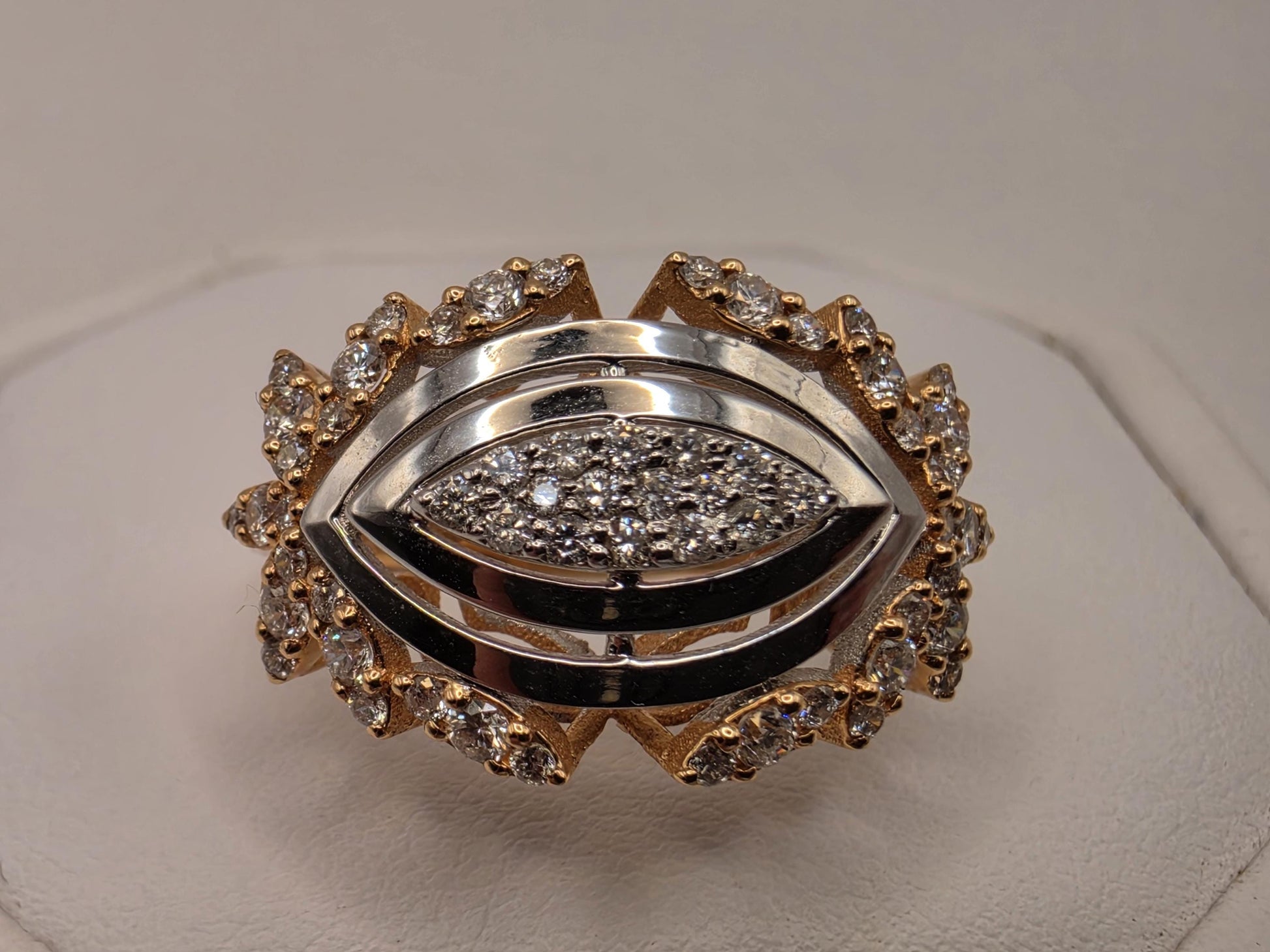18K Yellow Gold Natural Diamond Evil Eye Statement Ring Size 7 5.79g Solid Gold Protection Amulet Fine Jewelry