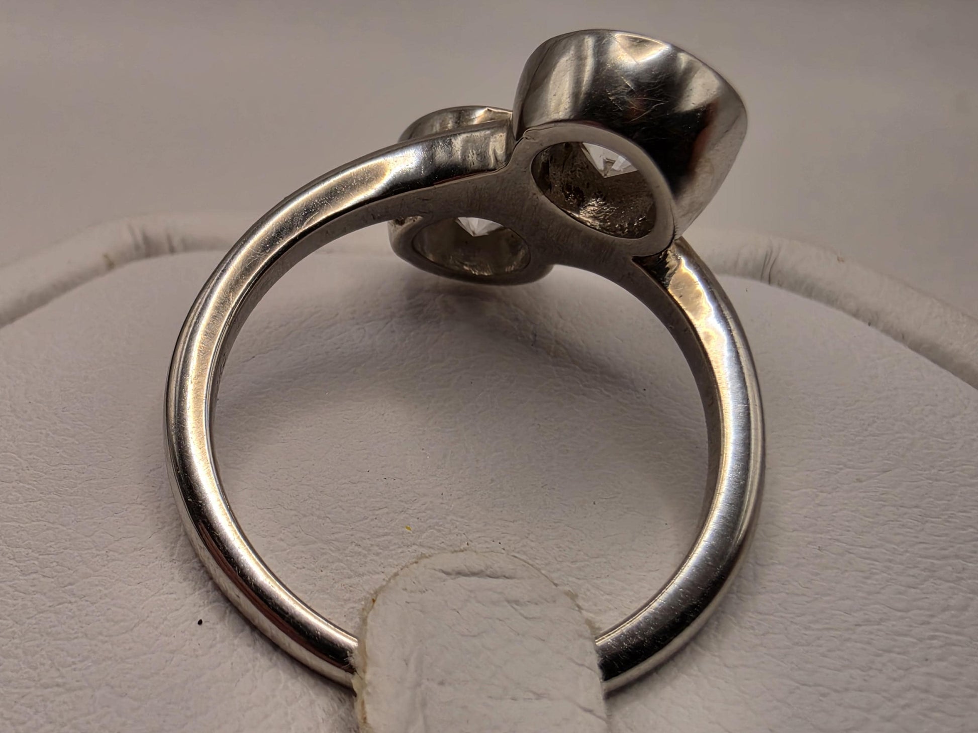 14K White Gold CZ Two-Stone Bypass Ring Size 7 5.4g Cubic Zirconia Solid Gold Statement Fine Jewelry Gift