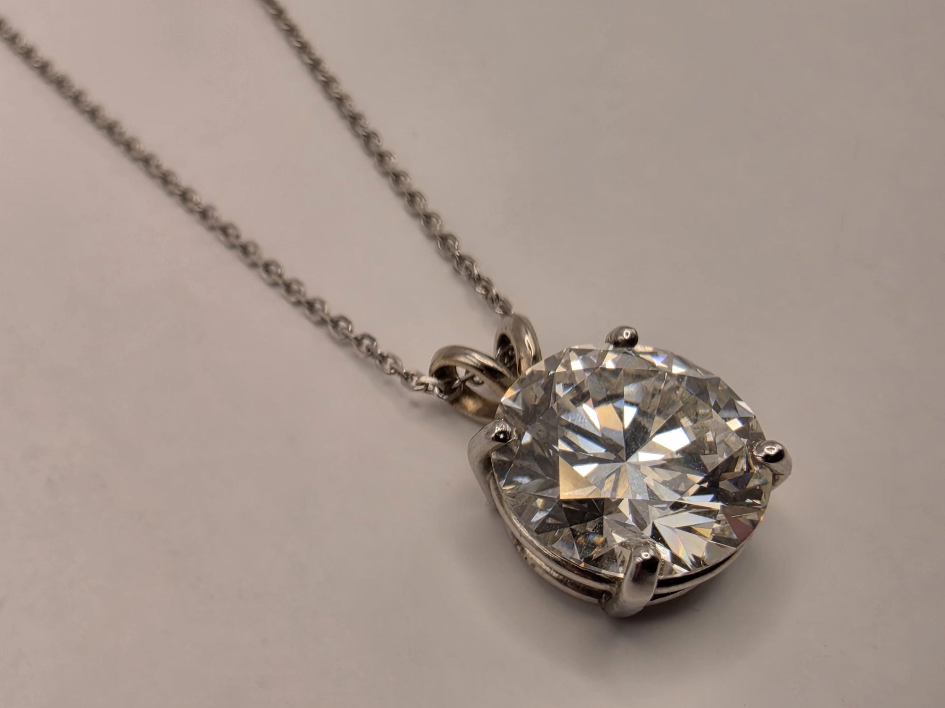 14K White Gold 4.11 CT Lab Diamond Solitaire Necklace 20 Inch 4g Solid Gold Fine Jewelry Gift for Her