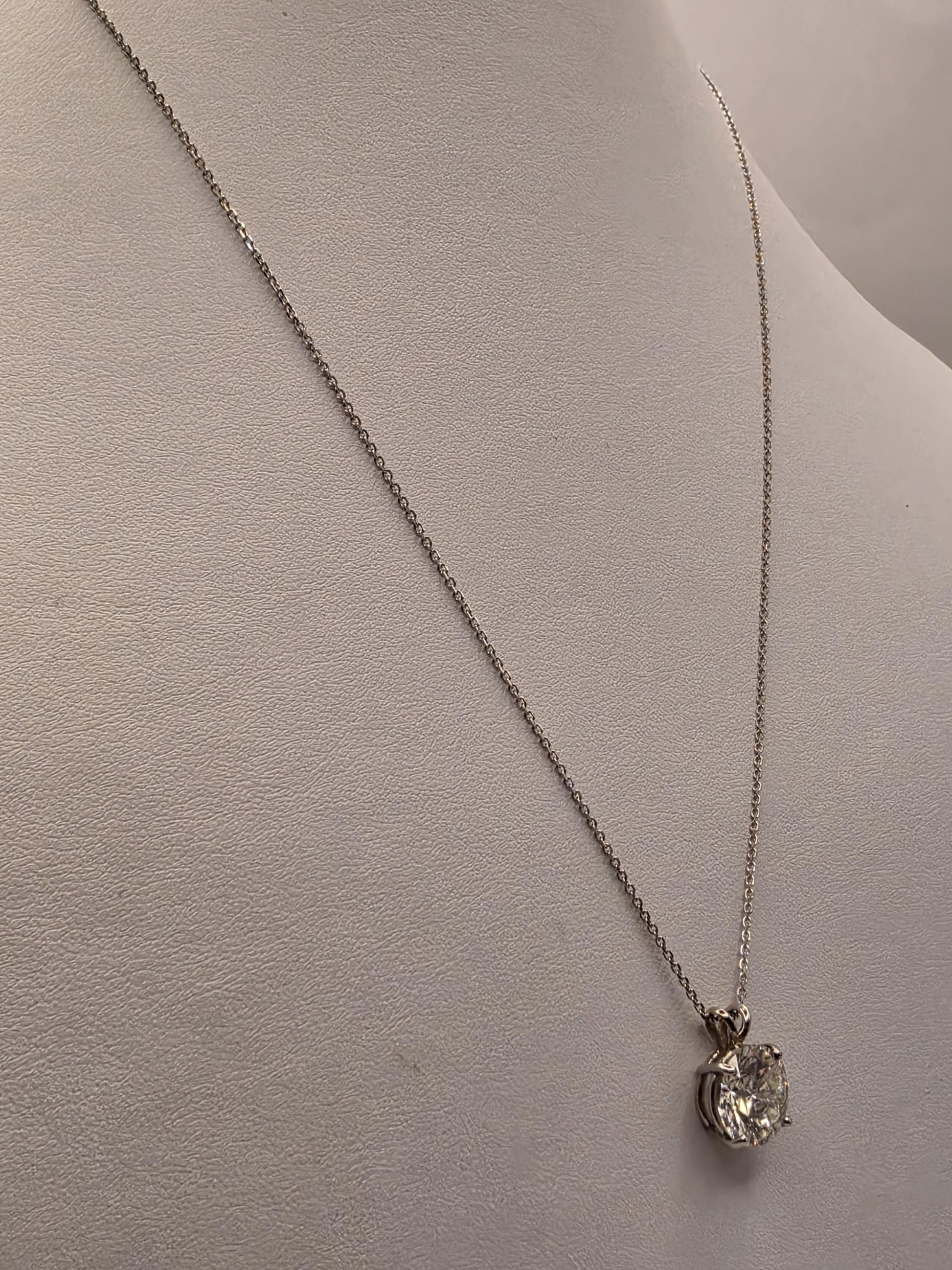 14K White Gold 4.11 CT Lab Diamond Solitaire Necklace 20 Inch 4g Solid Gold Fine Jewelry Gift for Her