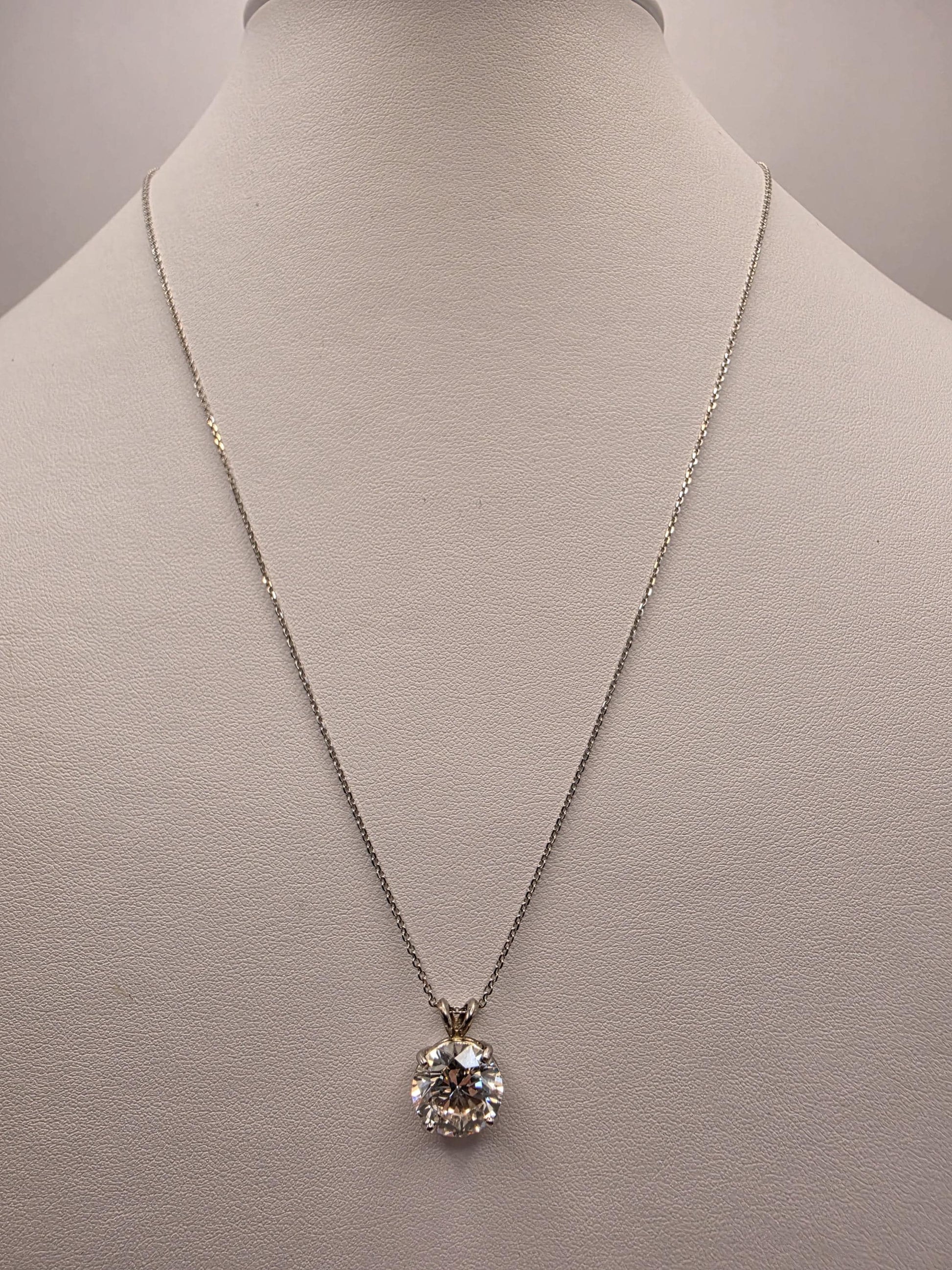 14K White Gold 4.11 CT Lab Diamond Solitaire Necklace 20 Inch 4g Solid Gold Fine Jewelry Gift for Her