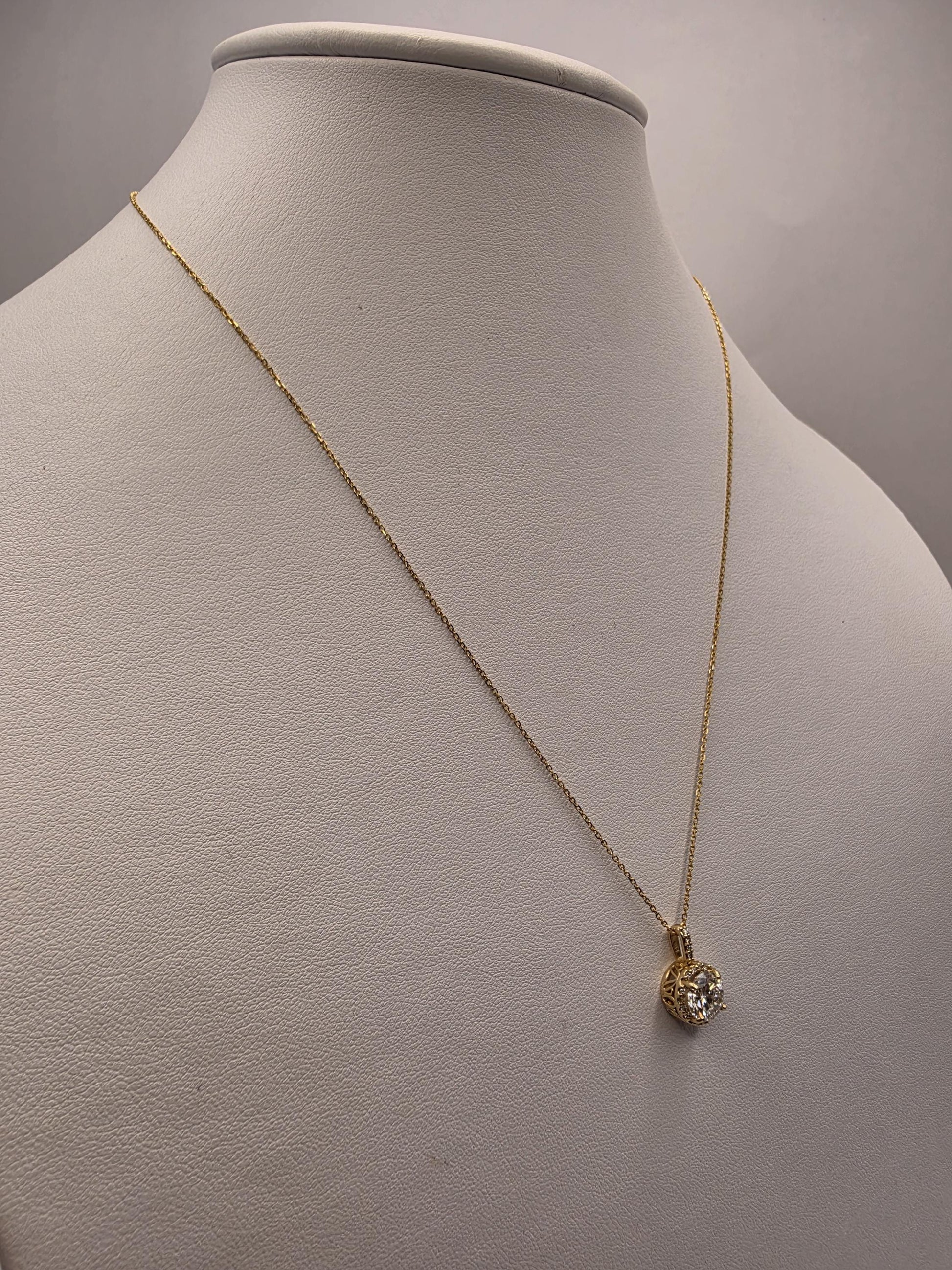 14K Yellow Gold Lab Diamond Halo Pendant Necklace 18 Inch 2.8g Solid Gold Fine Jewelry Gift for Her