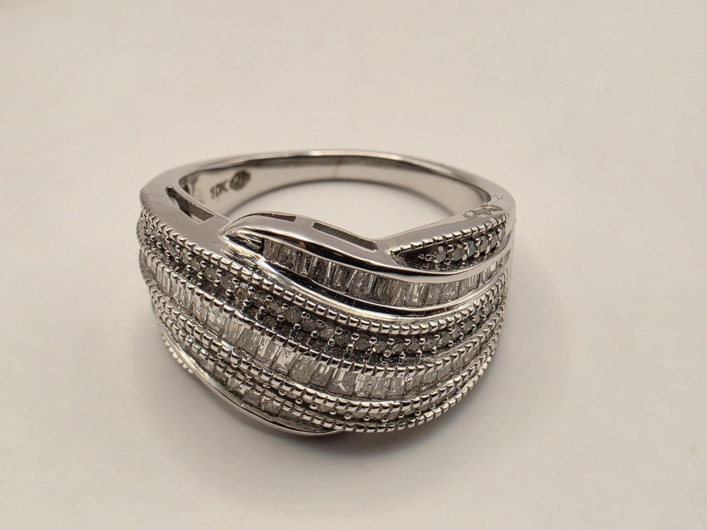 10K White Gold Natural Diamond Wide Pave Ring Size 8 6.1g