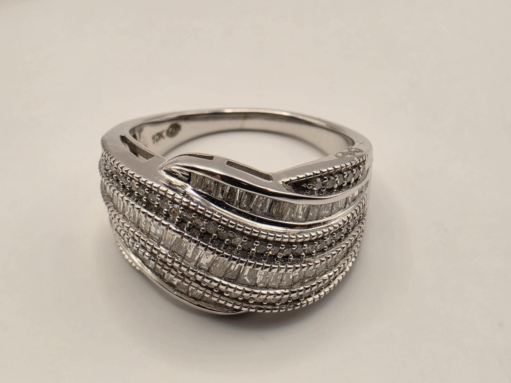 10K White Gold Natural Diamond Wide Pave Ring Size 8 6.1g