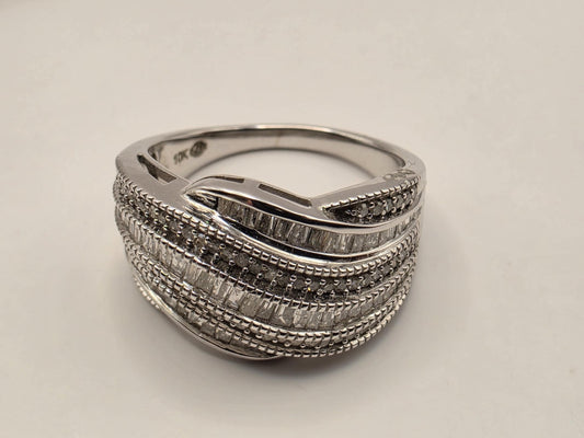 10K White Gold Natural Diamond Wide Pave Ring Size 8 6.1g