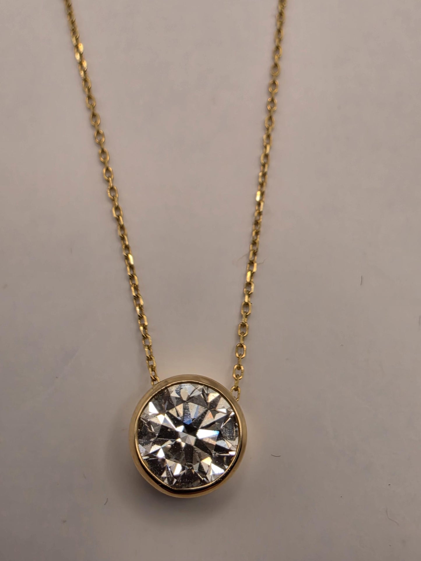 14K Yellow Gold Lab Diamond Bezel Pendant Necklace 19" 2.2g