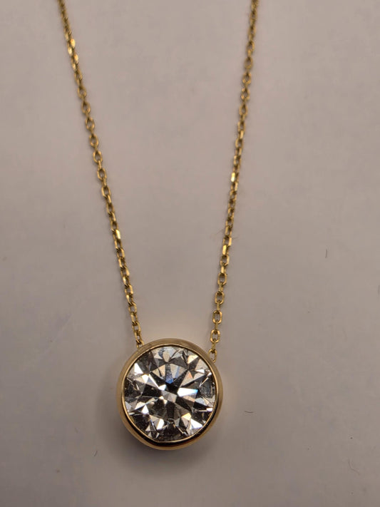 14K Yellow Gold Lab Diamond Bezel Pendant Necklace 19" 2.2g