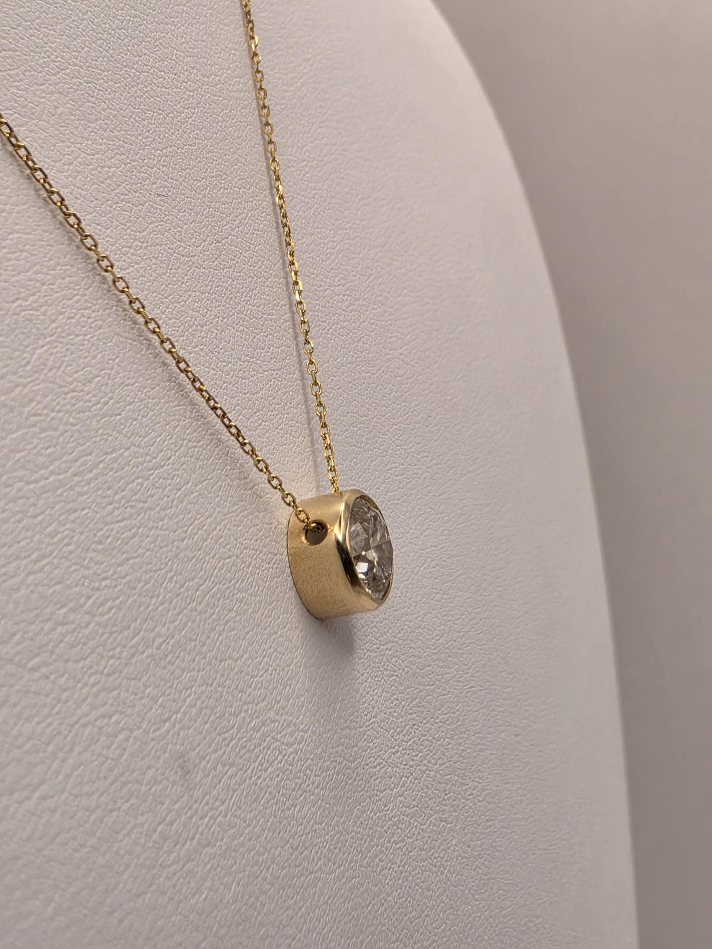14K Yellow Gold Lab Diamond Bezel Pendant Necklace 19 Inch 2.2g Solid Gold Fine Jewelry Gift for Her
