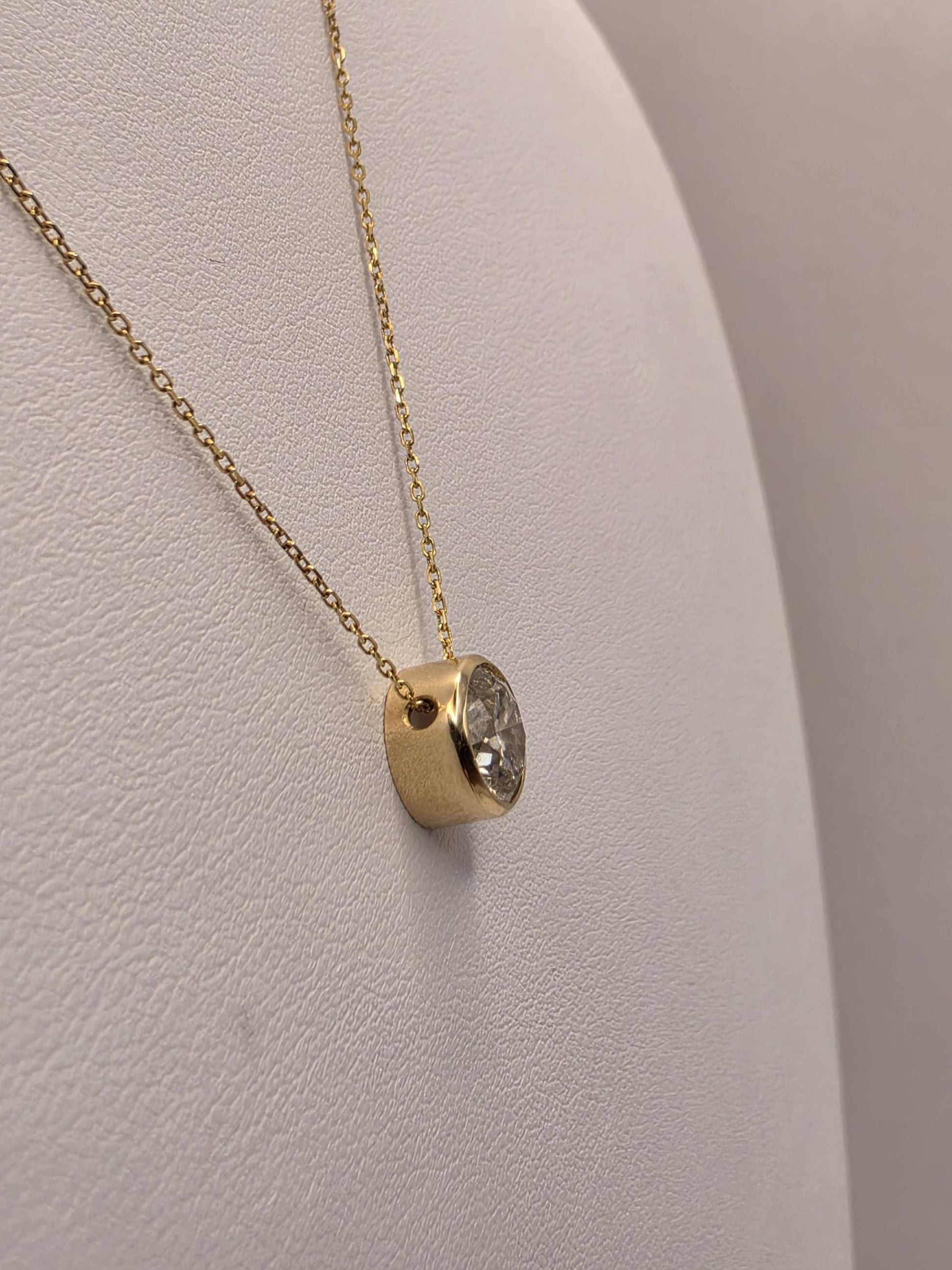 14K Yellow Gold Lab Diamond Bezel Pendant Necklace 19 Inch 2.2g Solid Gold Fine Jewelry Gift for Her