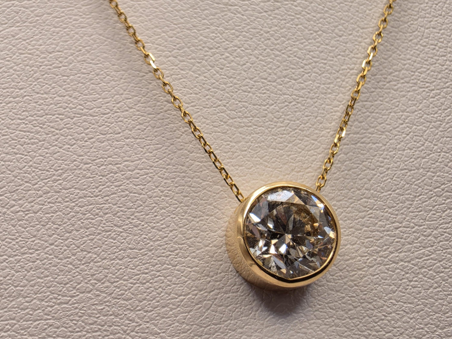 14K Yellow Gold Lab Diamond Bezel Pendant Necklace 19 Inch 2.2g Solid Gold Fine Jewelry Gift for Her