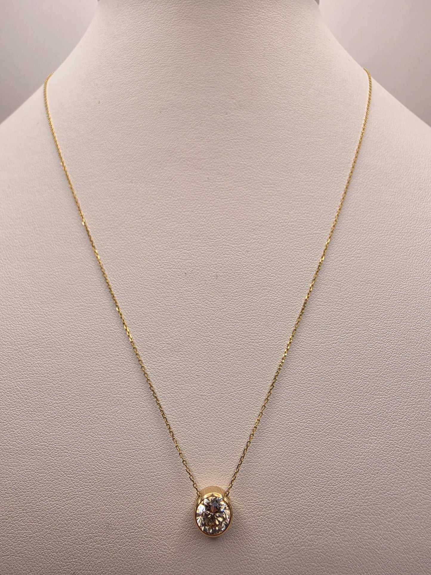 14K Yellow Gold Lab Diamond Bezel Pendant Necklace 19 Inch 2.2g Solid Gold Fine Jewelry Gift for Her