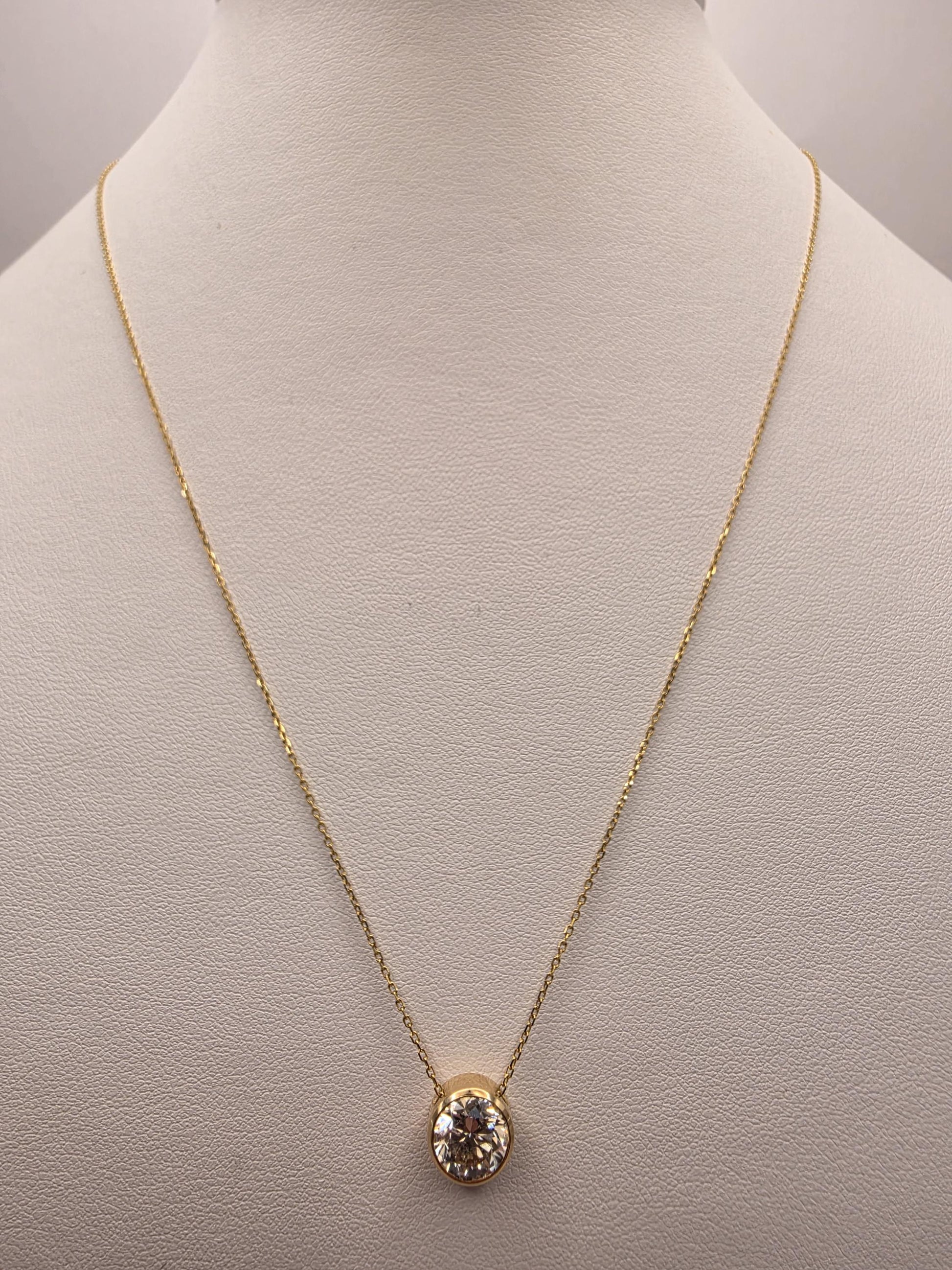14K Yellow Gold Lab Diamond Bezel Pendant Necklace 19 Inch 2.2g Solid Gold Fine Jewelry Gift for Her