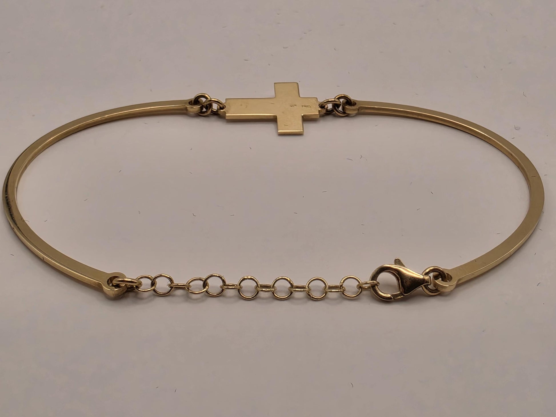 14K Yellow Gold Cross Bar Bracelet Adjustable 6.5 Inch 6.5 Inch adjustable 7.3g Solid Gold Religious Fine Jewelry Gift