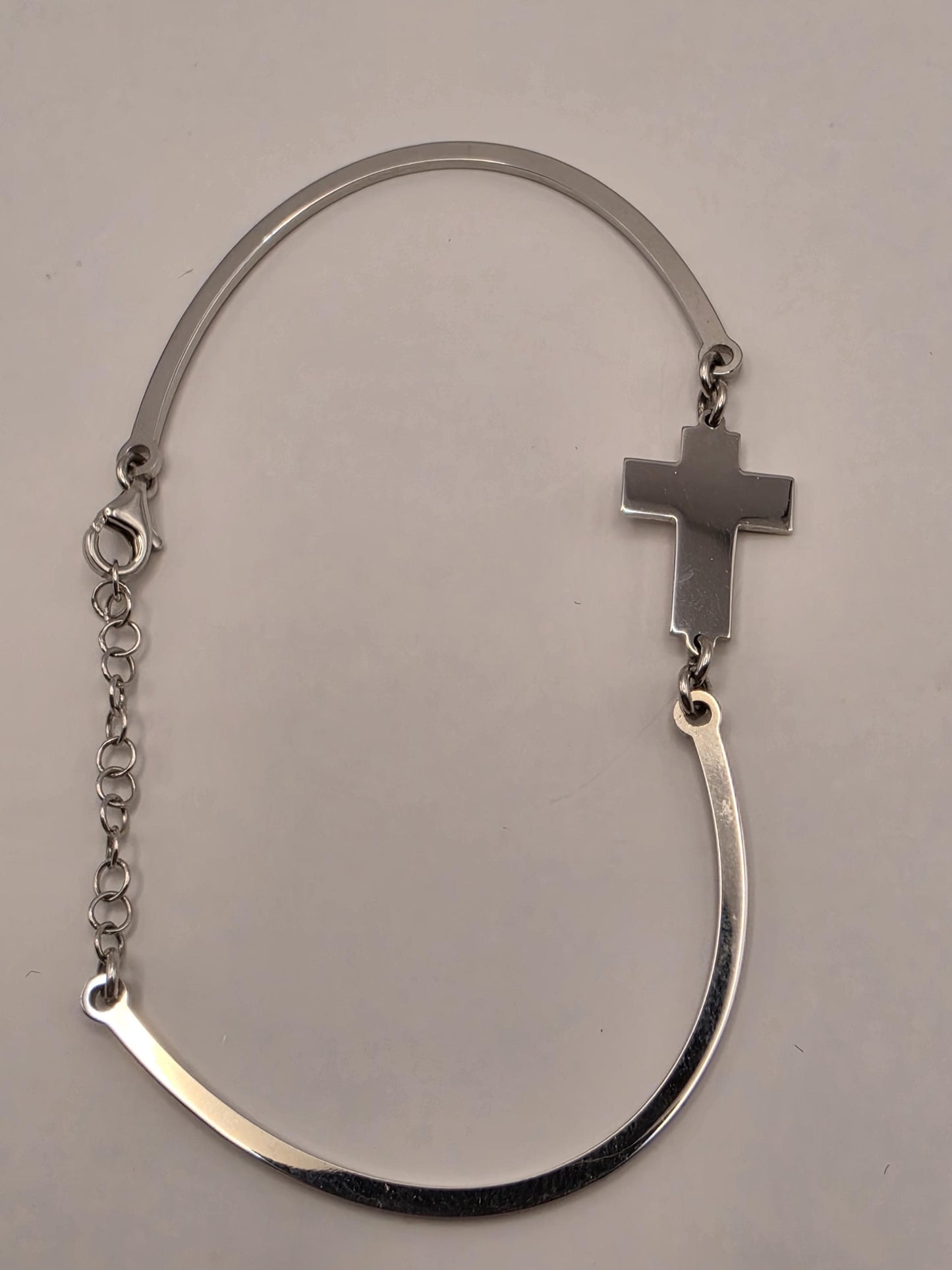 14K White Gold Cross Bar Bracelet Adjustable 6.5 Inch 6.5 Inch adjustable 7.3g Solid Gold Religious Fine Jewelry Gift