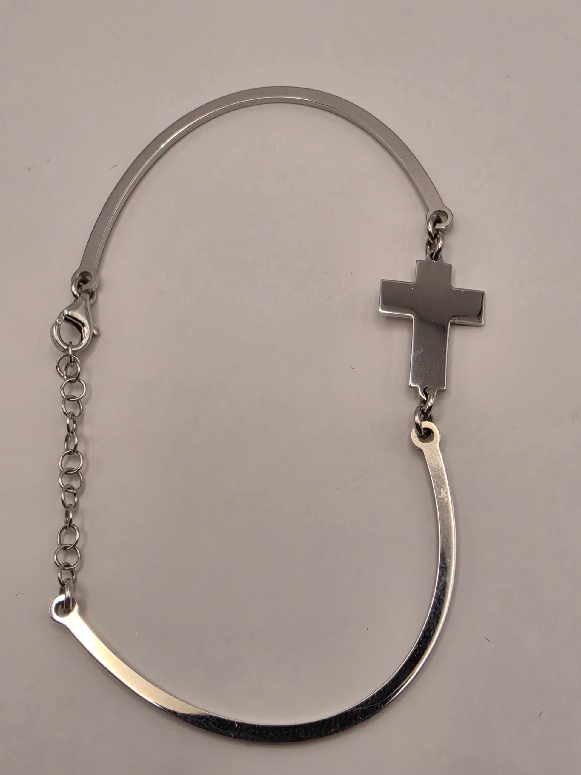 14K White Gold Cross Bar Bracelet Adjustable 6.5 Inch 6.5 Inch adjustable 7.3g Solid Gold Religious Fine Jewelry Gift
