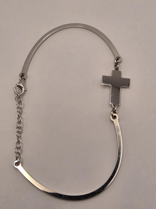 14K White Gold Cross Bar Bracelet Adjustable 6.5 Inch 6.5 Inch adjustable 7.3g Solid Gold Religious Fine Jewelry Gift
