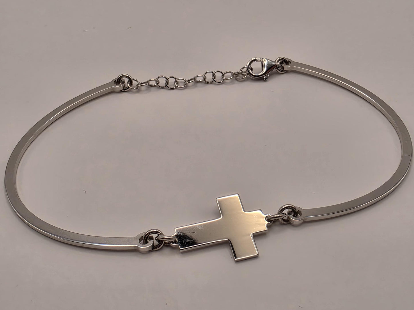 14K White Gold Cross Bar Bracelet Adjustable 6.5 Inch 6.5 Inch adjustable 7.3g Solid Gold Religious Fine Jewelry Gift