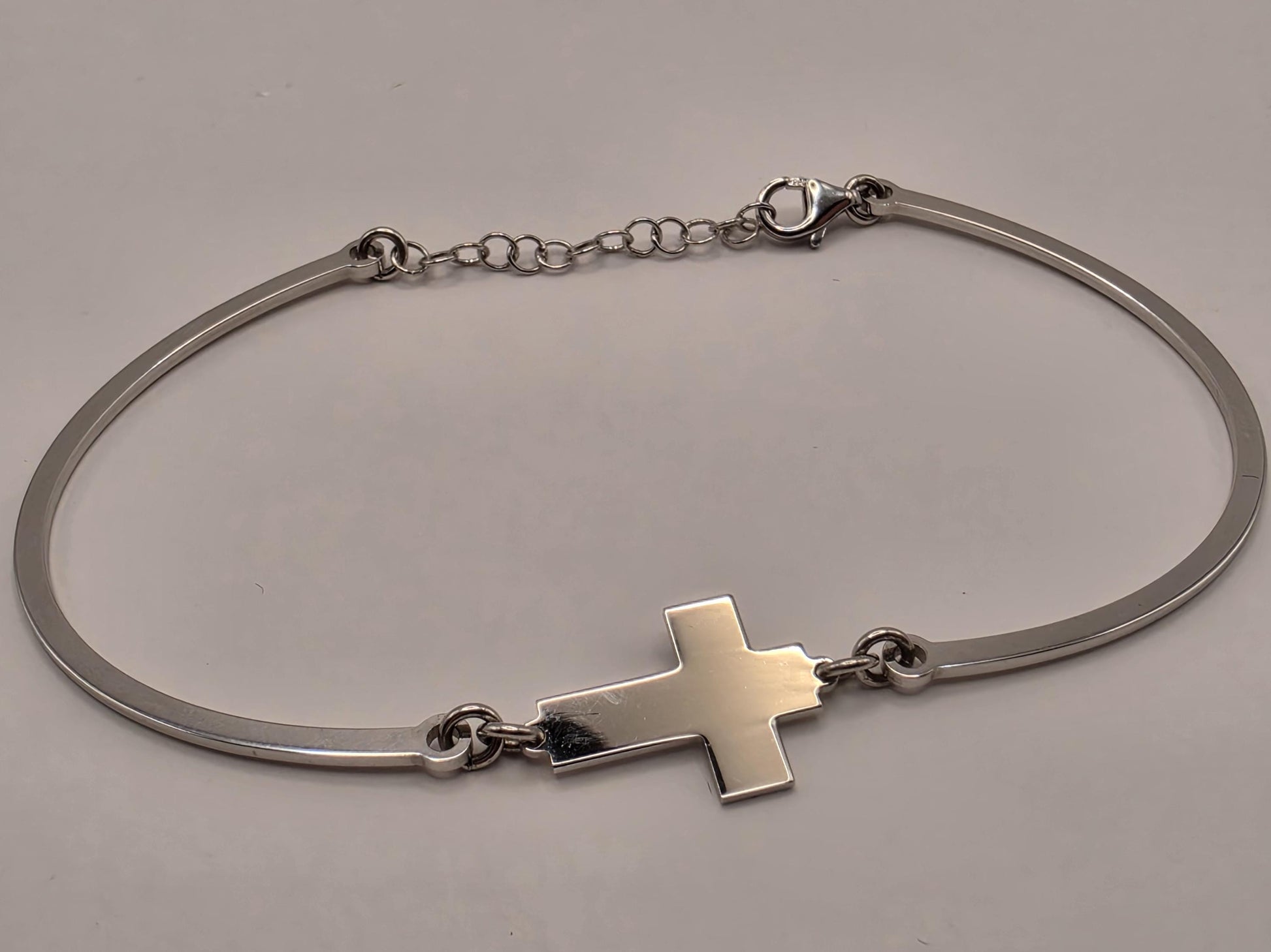 14K White Gold Cross Bar Bracelet Adjustable 6.5 Inch 6.5 Inch adjustable 7.3g Solid Gold Religious Fine Jewelry Gift