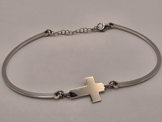 14K White Gold Cross Bar Bracelet Adjustable 6.5 Inch 6.5 Inch adjustable 7.3g Solid Gold Religious Fine Jewelry Gift