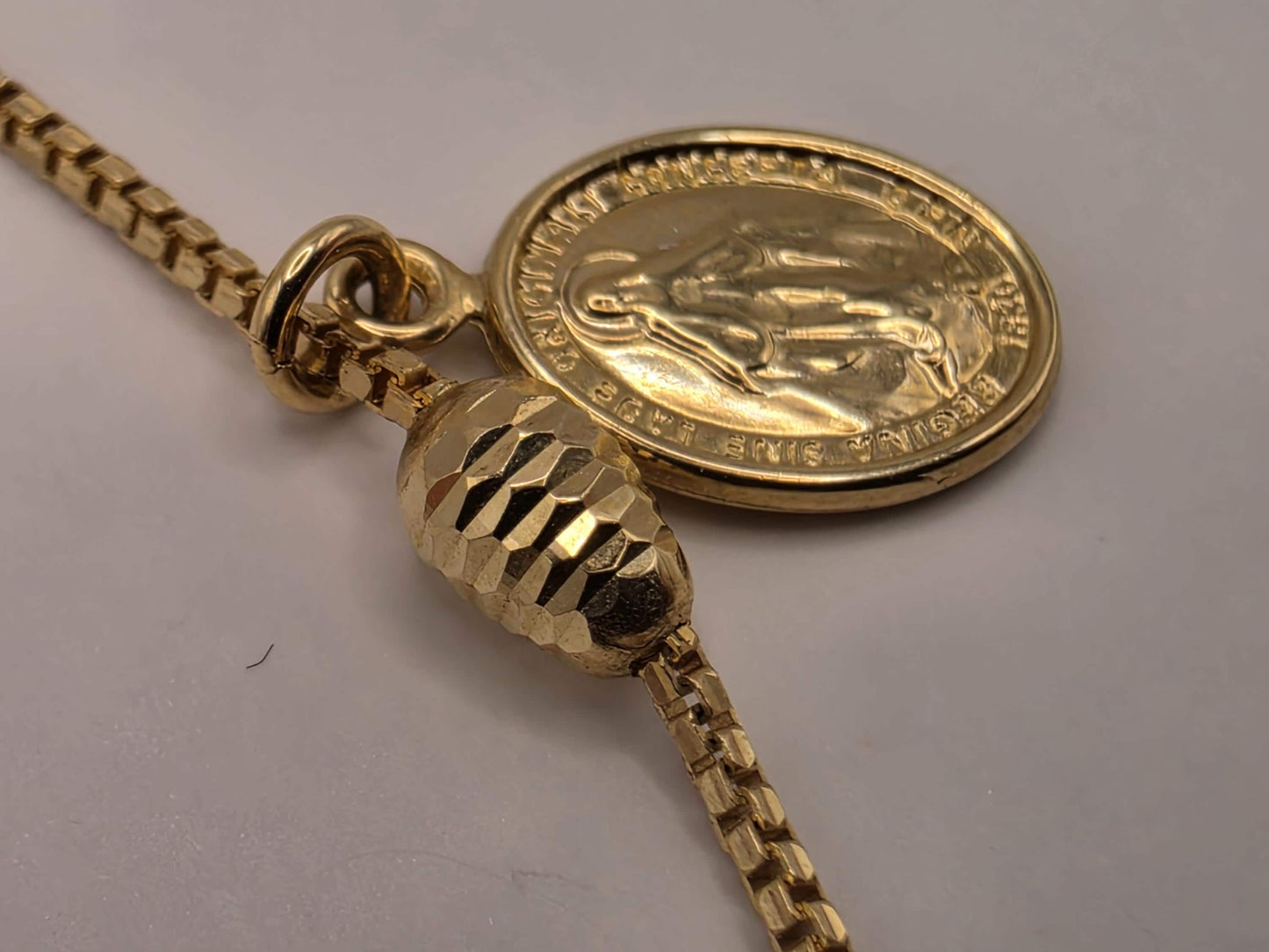 14K Yellow Gold Cross and Medallion Charm Bracelet 7.5 Inch 4.2g Solid Gold Religious Fine Jewelry Gift