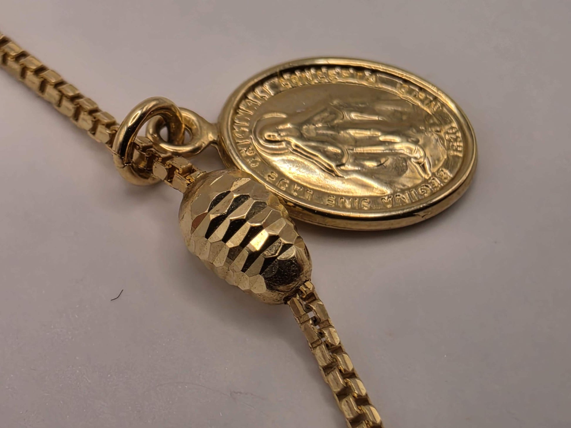 14K Yellow Gold Cross and Medallion Charm Bracelet 7.5 Inch 4.2g Solid Gold Religious Fine Jewelry Gift