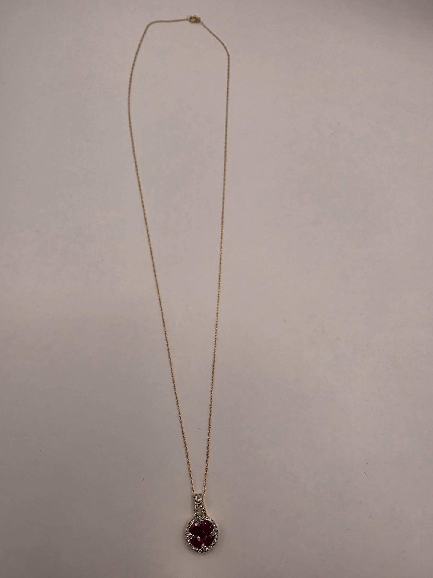14K Yellow Gold 1 CT Ruby Natural Diamond Halo Necklace 19 Inch 1.9g Solid Gold Fine Jewelry Gift for Her