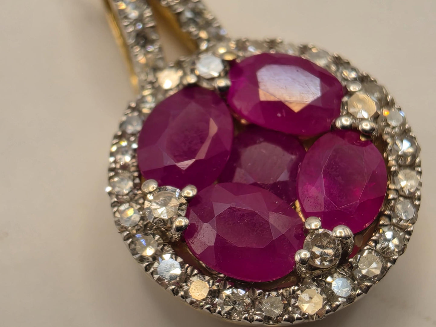 14K Yellow Gold 1 CT Ruby Natural Diamond Halo Necklace 19" 1.9g