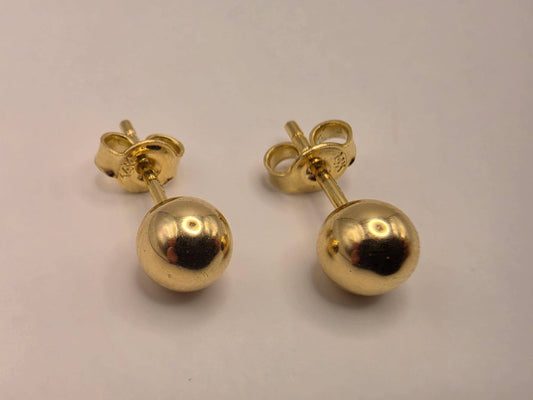 14K Yellow Gold Polished Ball Stud Earrings 0.25" 1.3g