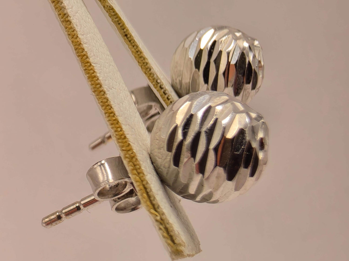 14K White Gold Faceted Ball Stud Earrings 0.25 Inch 2g Solid Gold Fine Jewelry Gift for Her