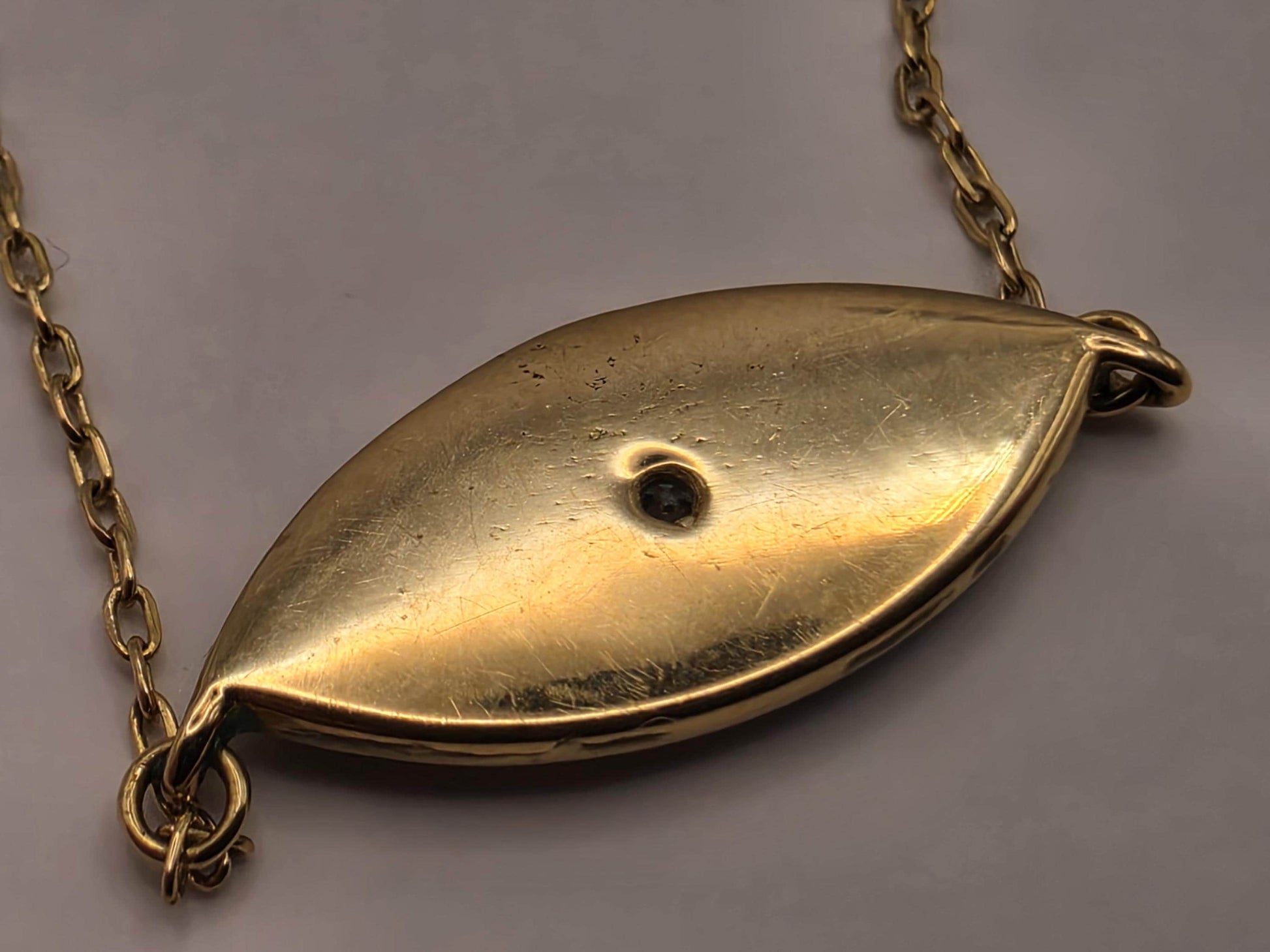 18K Yellow Gold Green Enamel Evil Eye Necklace 17 Inch 2.2g Solid Gold Protection Amulet Fine Jewelry