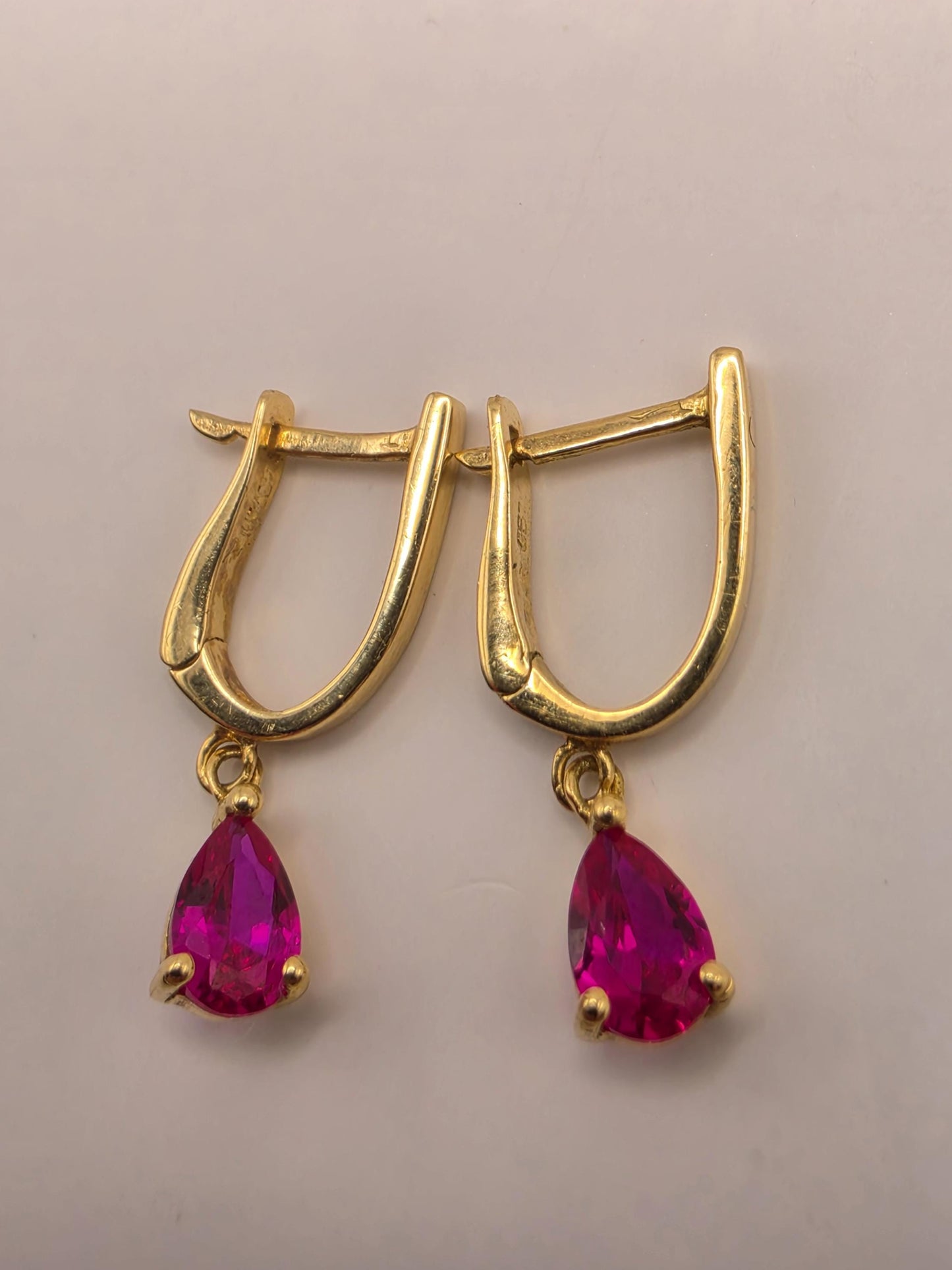 18K Yellow Gold Ruby Drop Earrings 0.75 x 0.25 Inch 2.3g Solid Gold Fine Jewelry Gift for Her