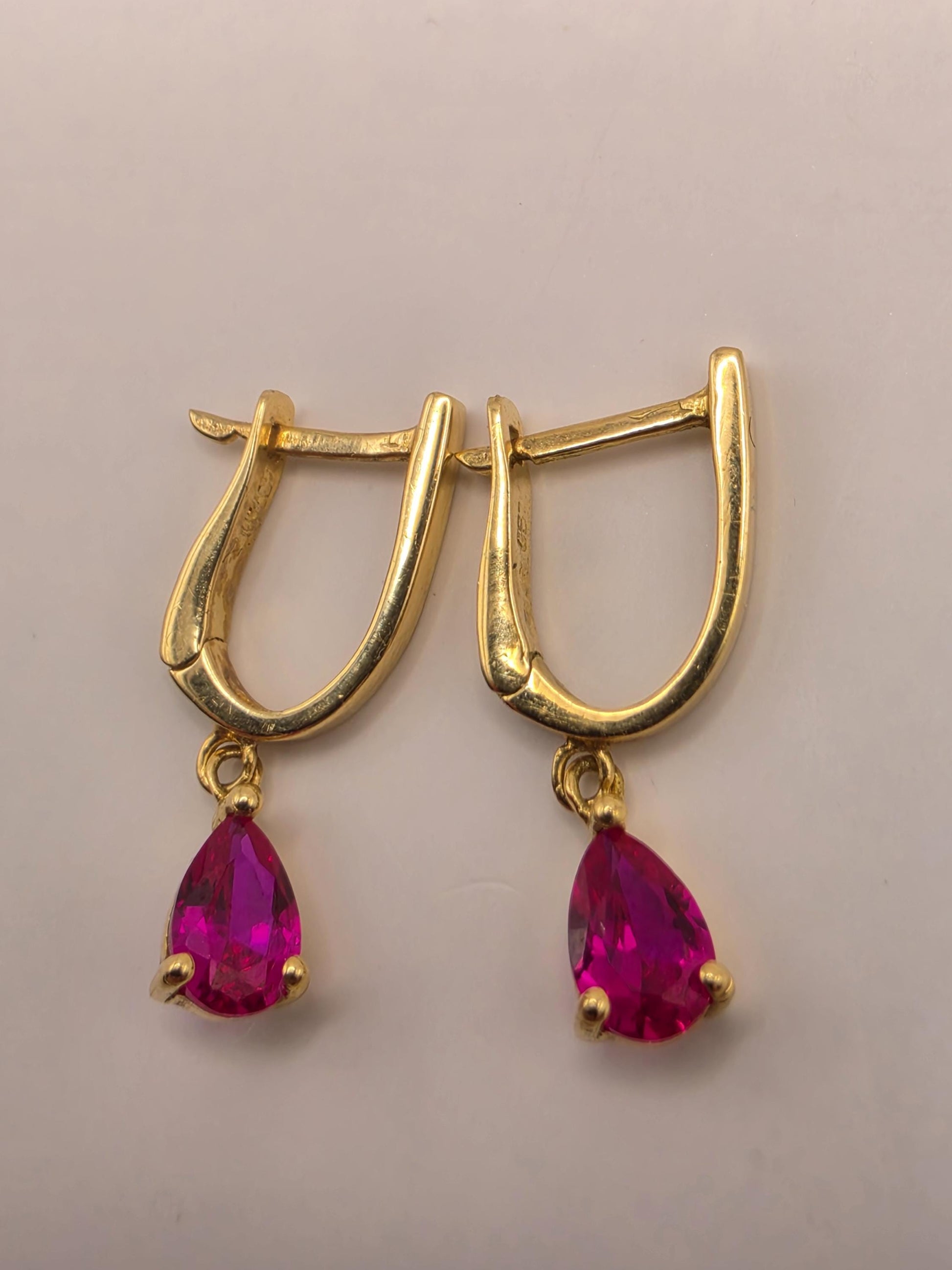 18K Yellow Gold Ruby Drop Earrings 0.75 x 0.25 Inch 2.3g Solid Gold Fine Jewelry Gift for Her