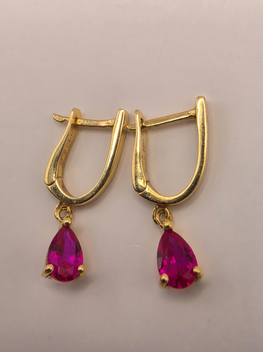 18K Yellow Gold Ruby Drop Earrings 0.75 x 0.25 Inch 2.3g Solid Gold Fine Jewelry Gift for Her