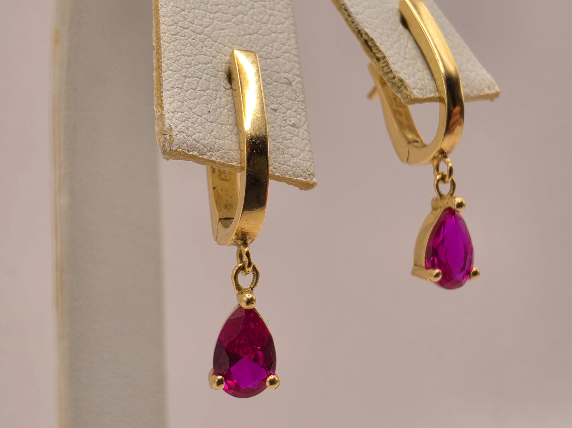 18K Yellow Gold Ruby Drop Earrings 0.75 x 0.25 Inch 2.3g Solid Gold Fine Jewelry Gift for Her