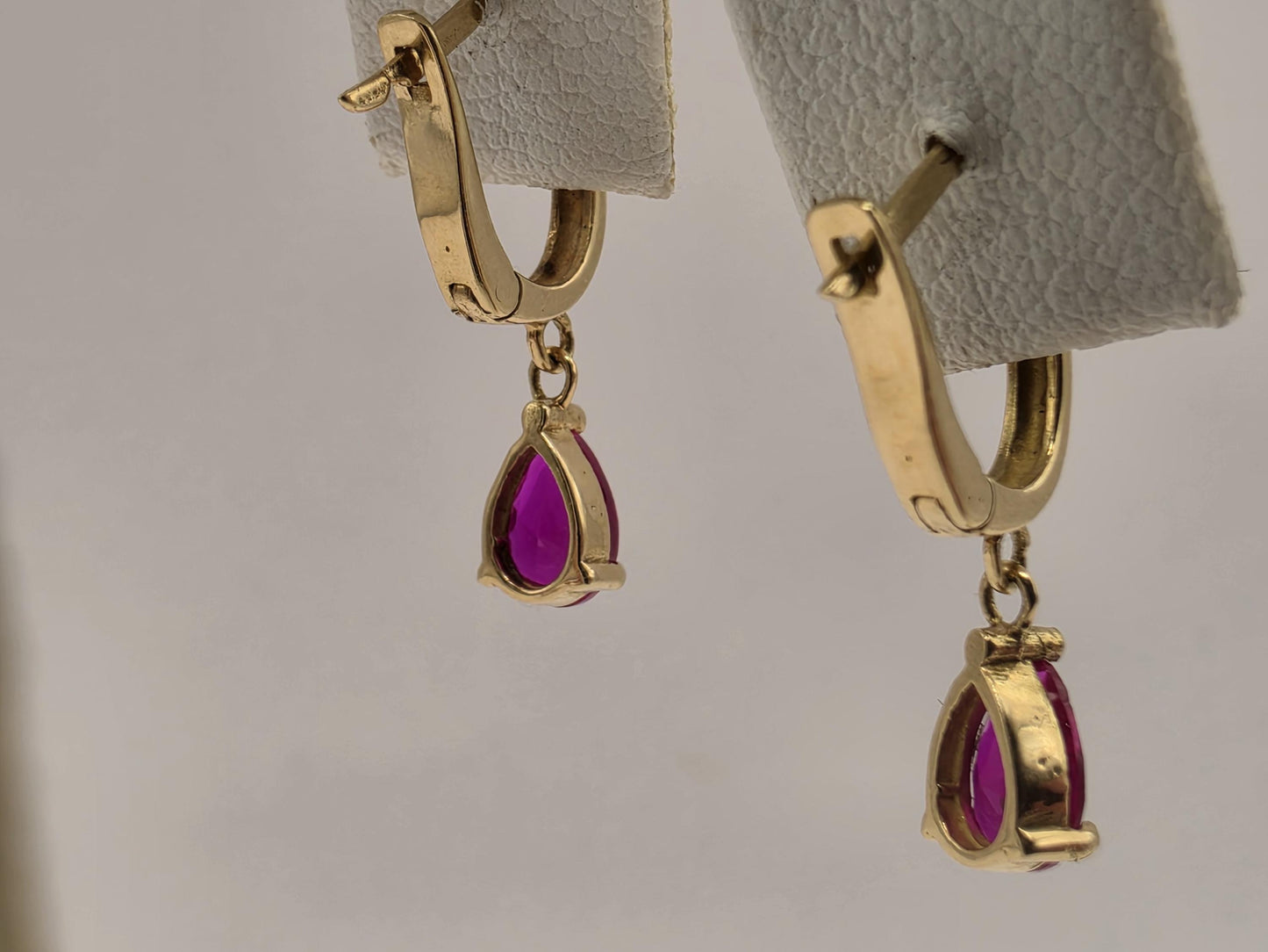 18K Yellow Gold Ruby Drop Earrings 0.75 x 0.25 Inch 2.3g Solid Gold Fine Jewelry Gift for Her