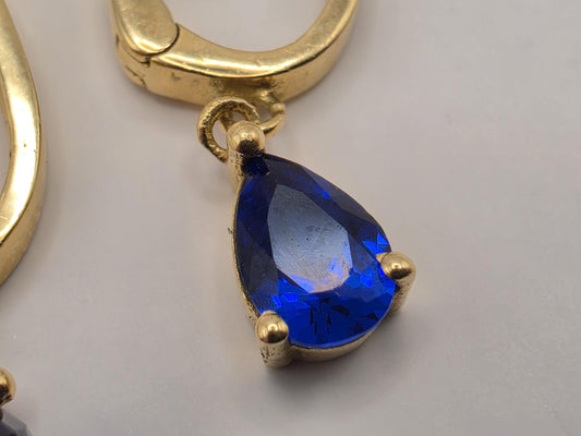 18K Yellow Gold Blue Sapphire Drop Earrings 0.75 x 0.375 Inch 2.3g Solid Gold Fine Jewelry Gift for Her